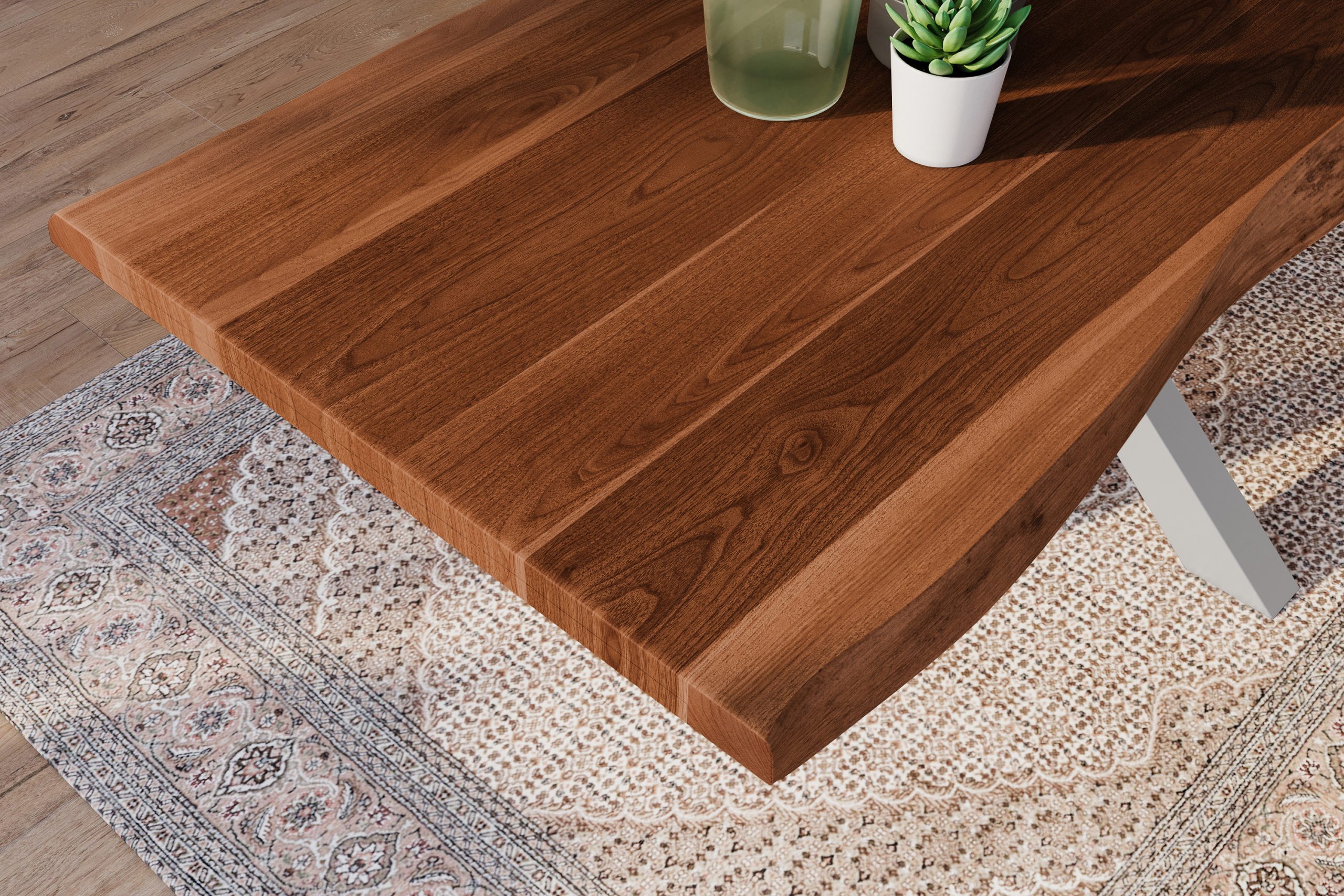 Esstisch 300 x 100 cm Akazie massiv nussbaum Baumkantentisch Spider-Gestell silber ATLAS – Bild 6