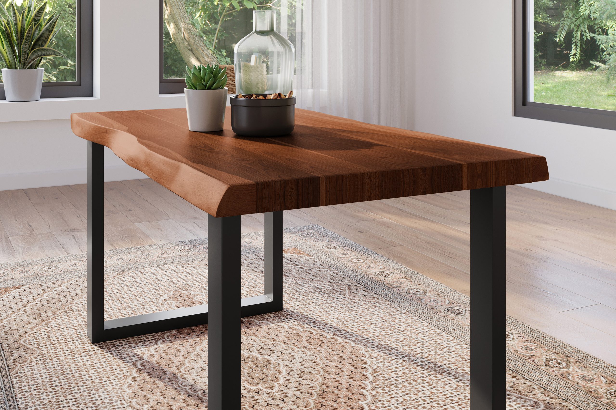 Esstisch 120 x 80 cm Akazie massiv nussbaum Baumkantentisch U-Gestell schwarz ATLAS – Bild 5