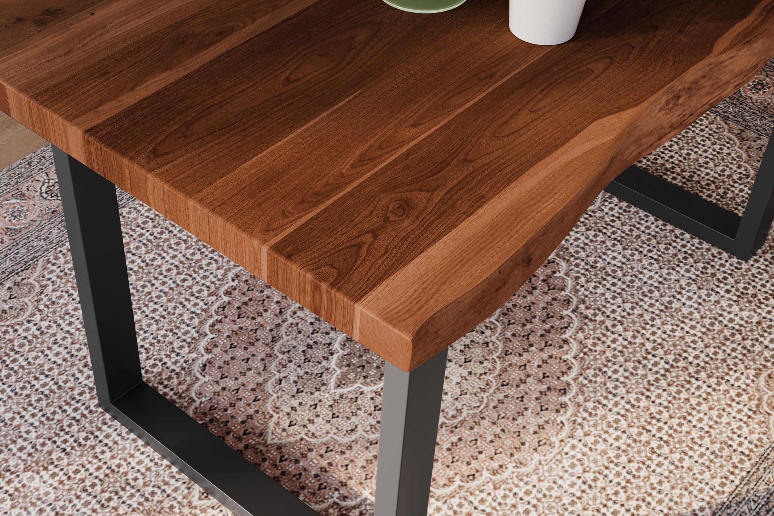 Esstisch 180 x 90 cm Akazie massiv nussbaum Baumkantentisch U-Gestell weiß ATLAS – Bild 6