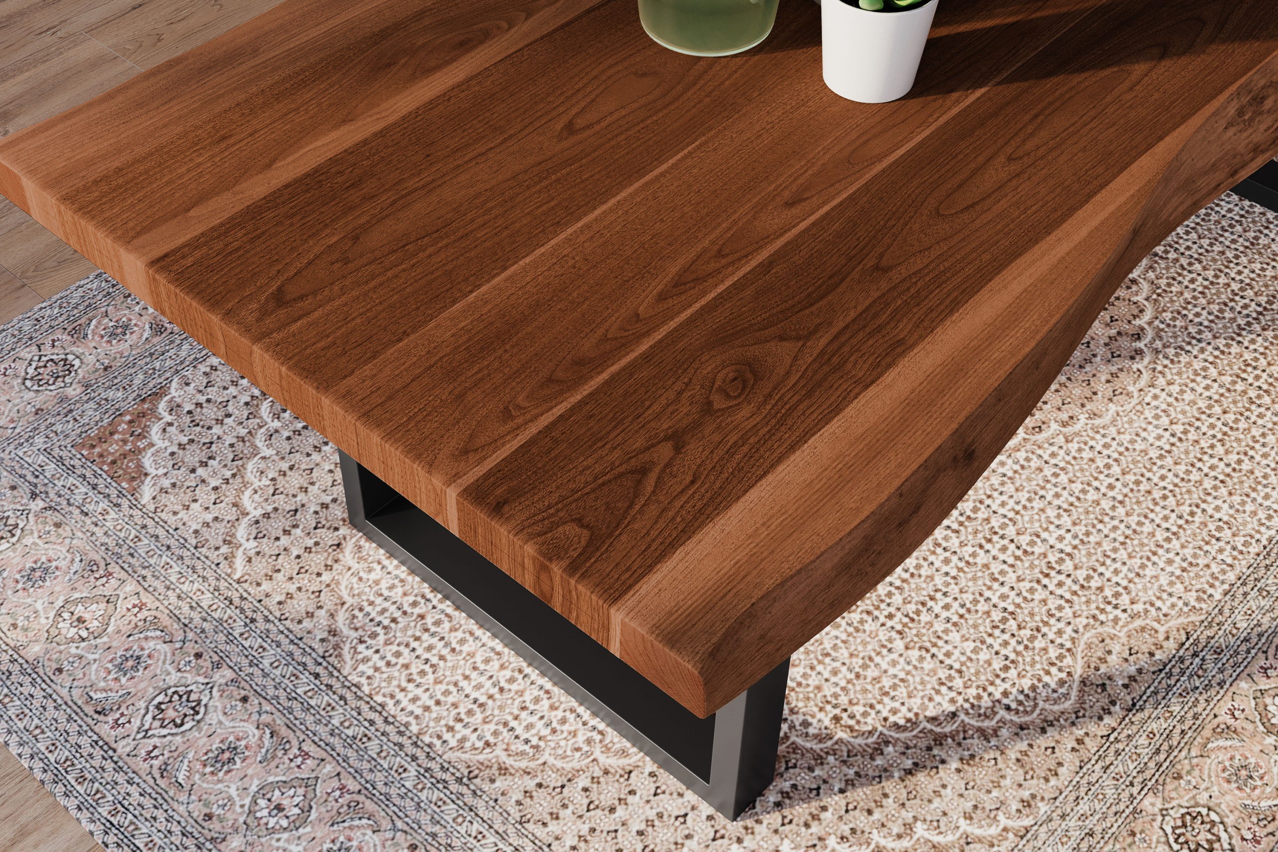 Esstisch 200 x 100 cm Akazie massiv nussbaum Baumkantentisch U-Gestell schwarz ATLAS – Bild 6