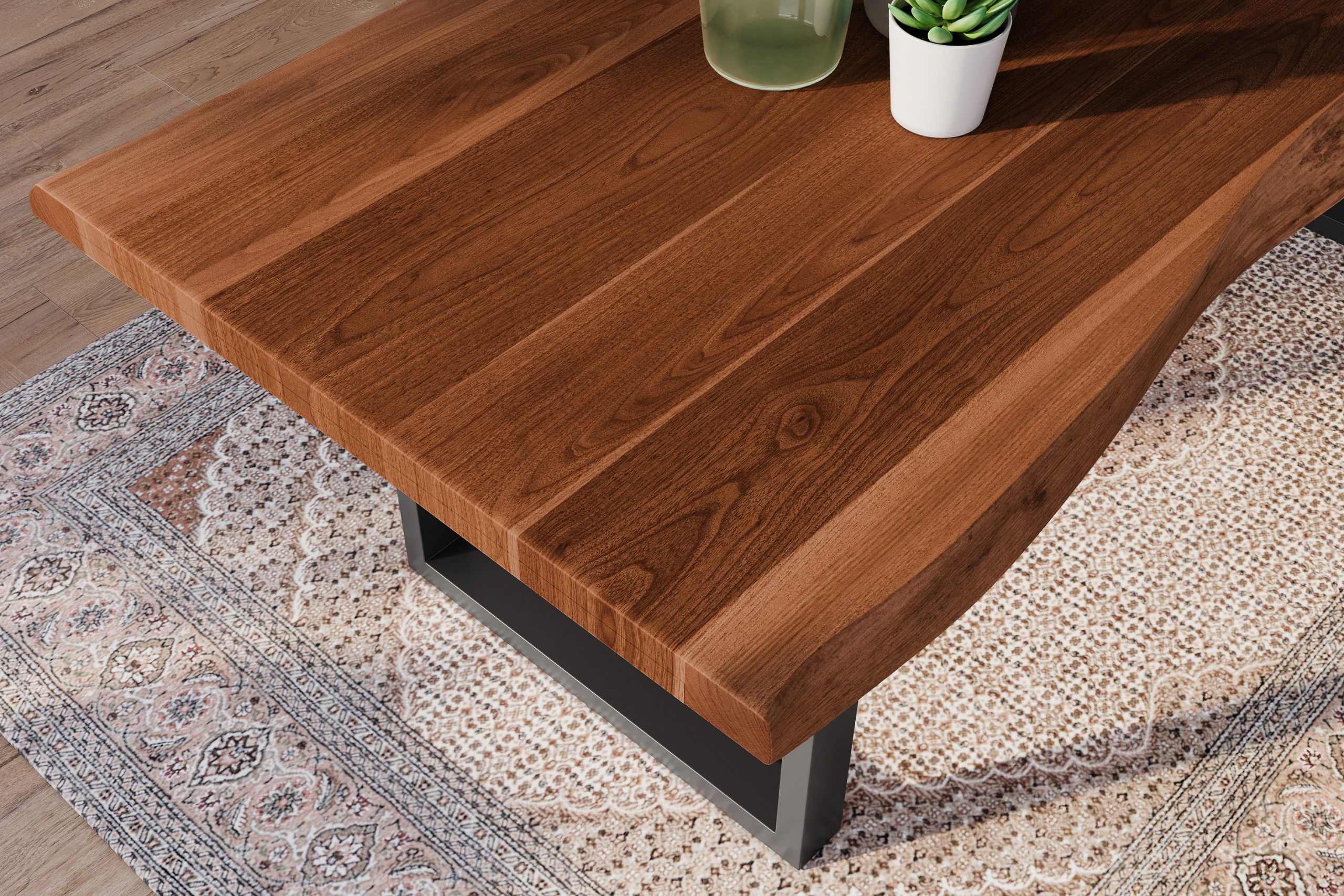 Esstisch 300 x 100 cm Akazie massiv nussbaum Baumkantentisch U-Gestell schwarz ATLAS – Bild 6