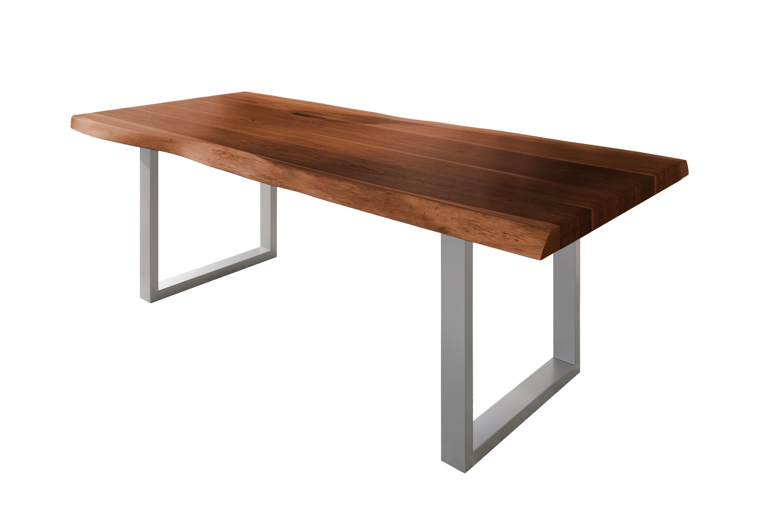 Esstisch 220 x 100 cm Akazie massiv nussbaum Baumkantentisch U-Gestell silber ATLAS – Bild 3