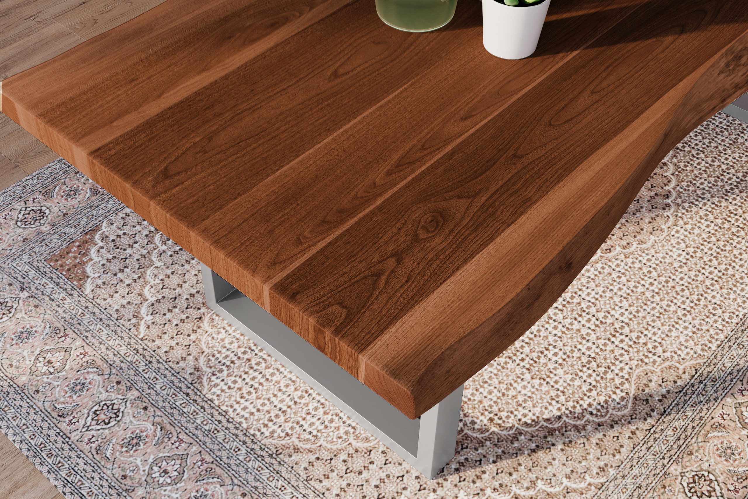 Esstisch 220 x 100 cm Akazie massiv nussbaum Baumkantentisch U-Gestell silber ATLAS – Bild 6