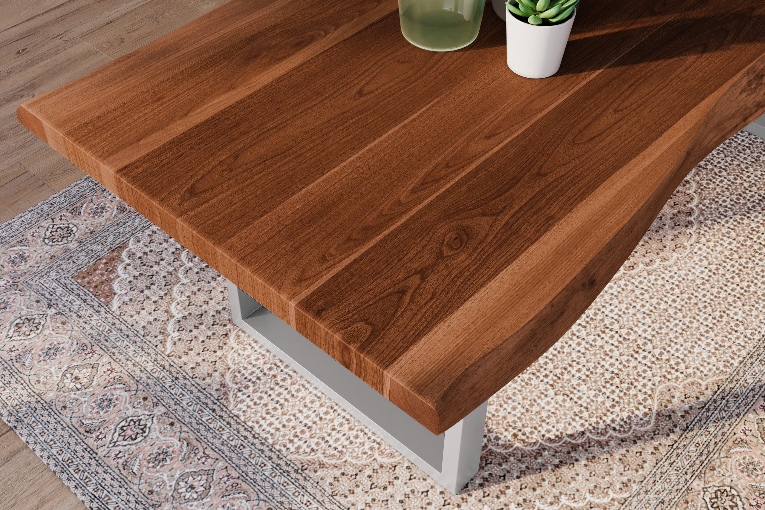 Esstisch 240 x 100 cm Akazie massiv nussbaum Baumkantentisch U-Gestell silber ATLAS – Bild 6