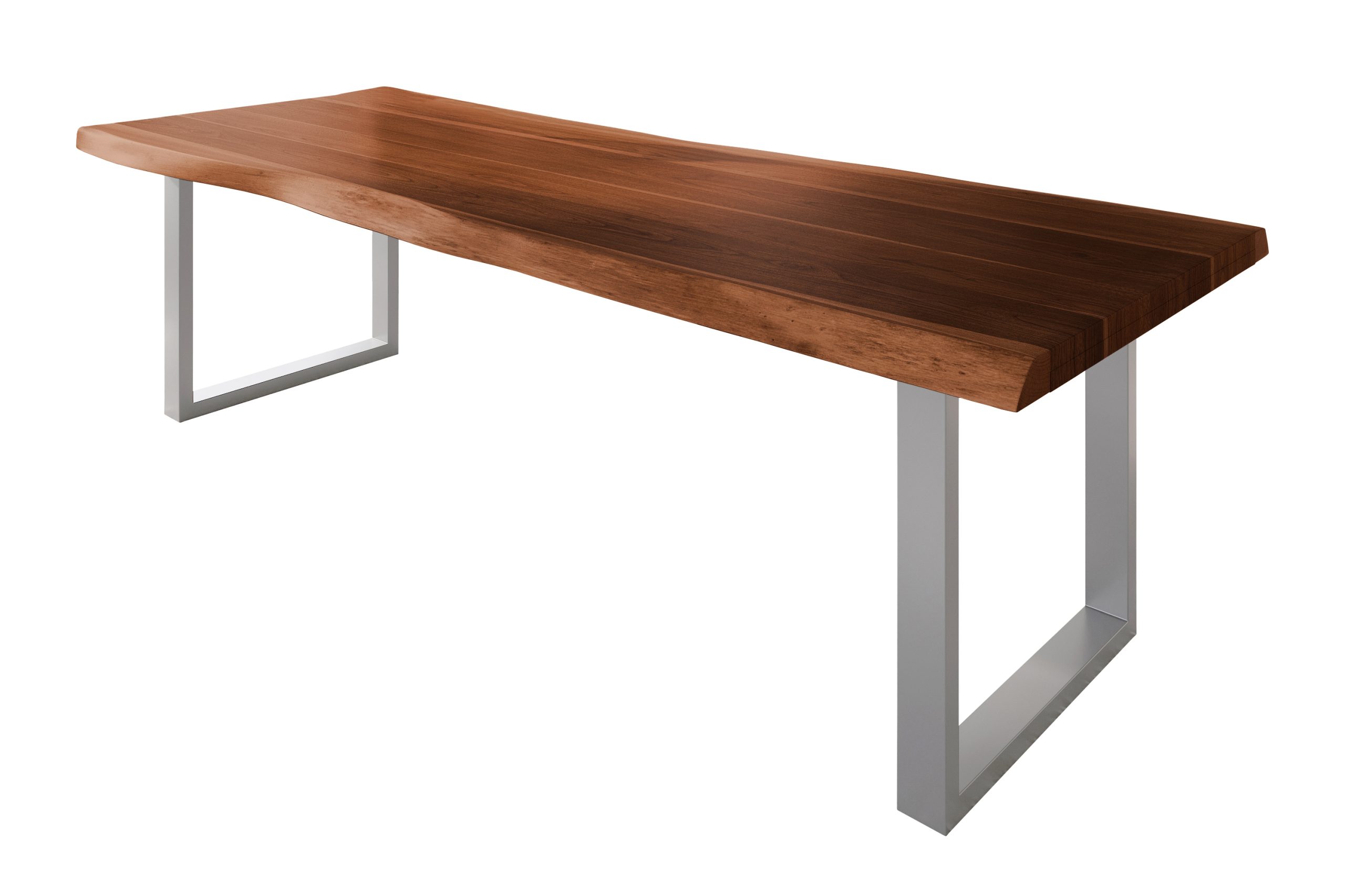 Esstisch 260 x 100 cm Akazie massiv nussbaum Baumkantentisch U-Gestell silber ATLAS – Bild 3