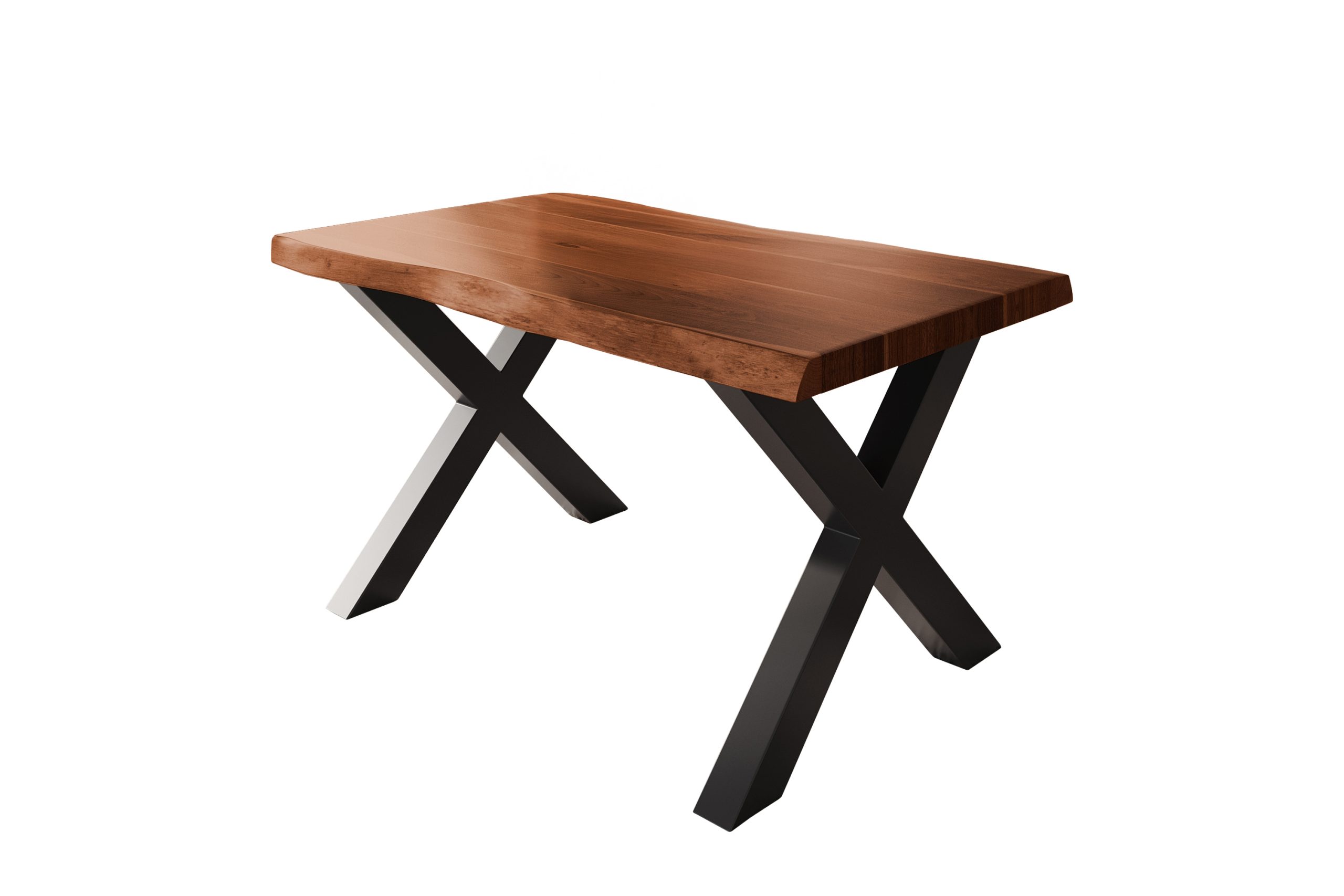 Esstisch 120 x 80 cm Akazie massiv nussbaum Baumkantentisch X-Gestell schwarz ATLAS – Bild 3