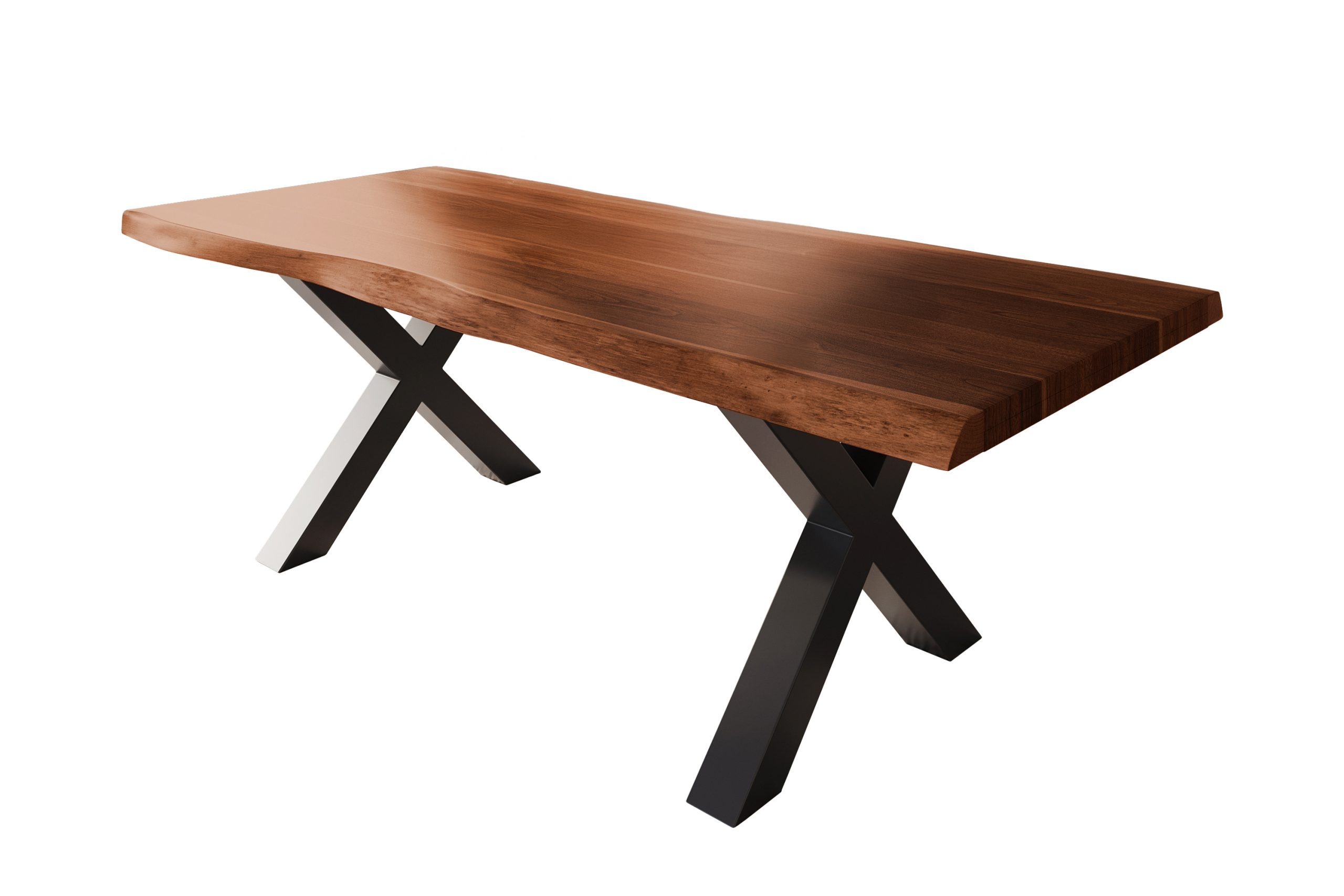Esstisch 200 x 100 cm Akazie massiv nussbaum Baumkantentisch X-Gestell schwarz ATLAS – Bild 3