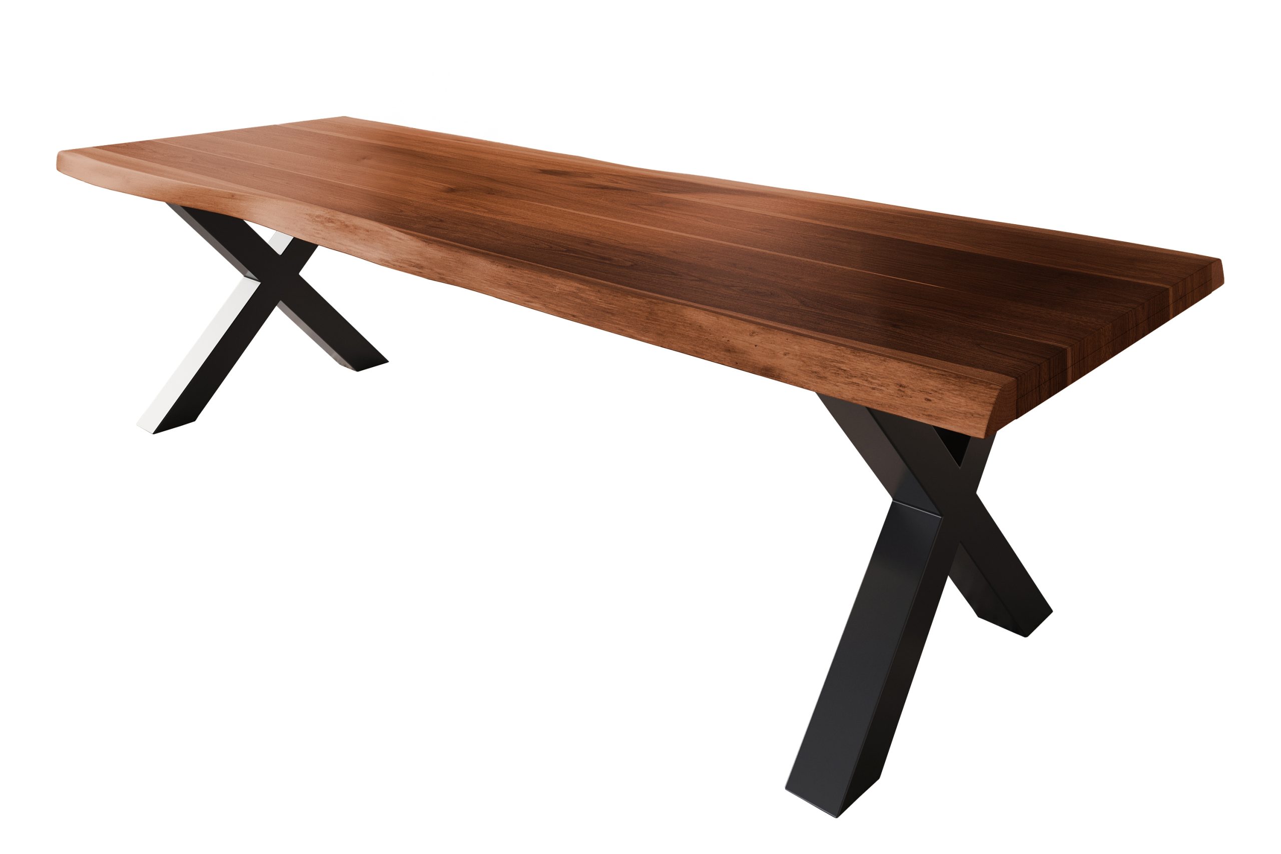 Esstisch 300 x 100 cm Akazie massiv nussbaum Baumkantentisch X-Gestell schwarz ATLAS – Bild 3