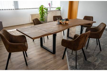 B-Ware Baumkantentisch nougat 200(300)x100cm mit Ansteckplatten U-Gestell schwarz  BARCELONA