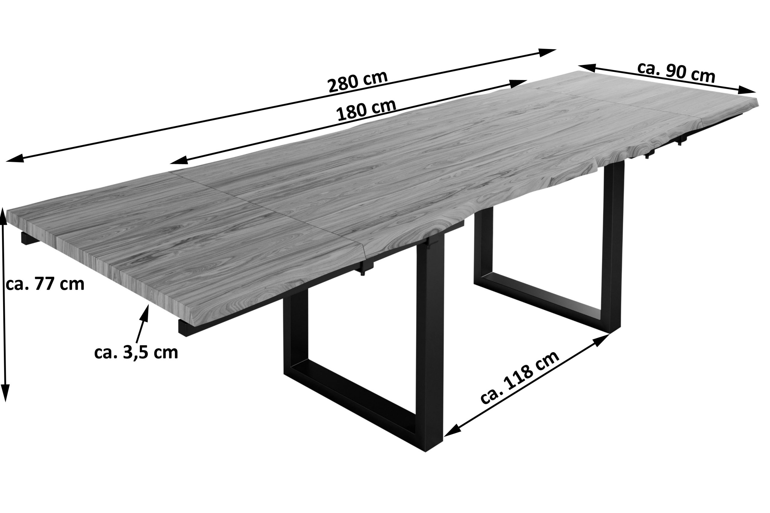 B-Ware Baumkantentisch stone 180(280) x 90cm mit Ansteckplatten U-Gestell schwarz BARCELONA – Bild 3