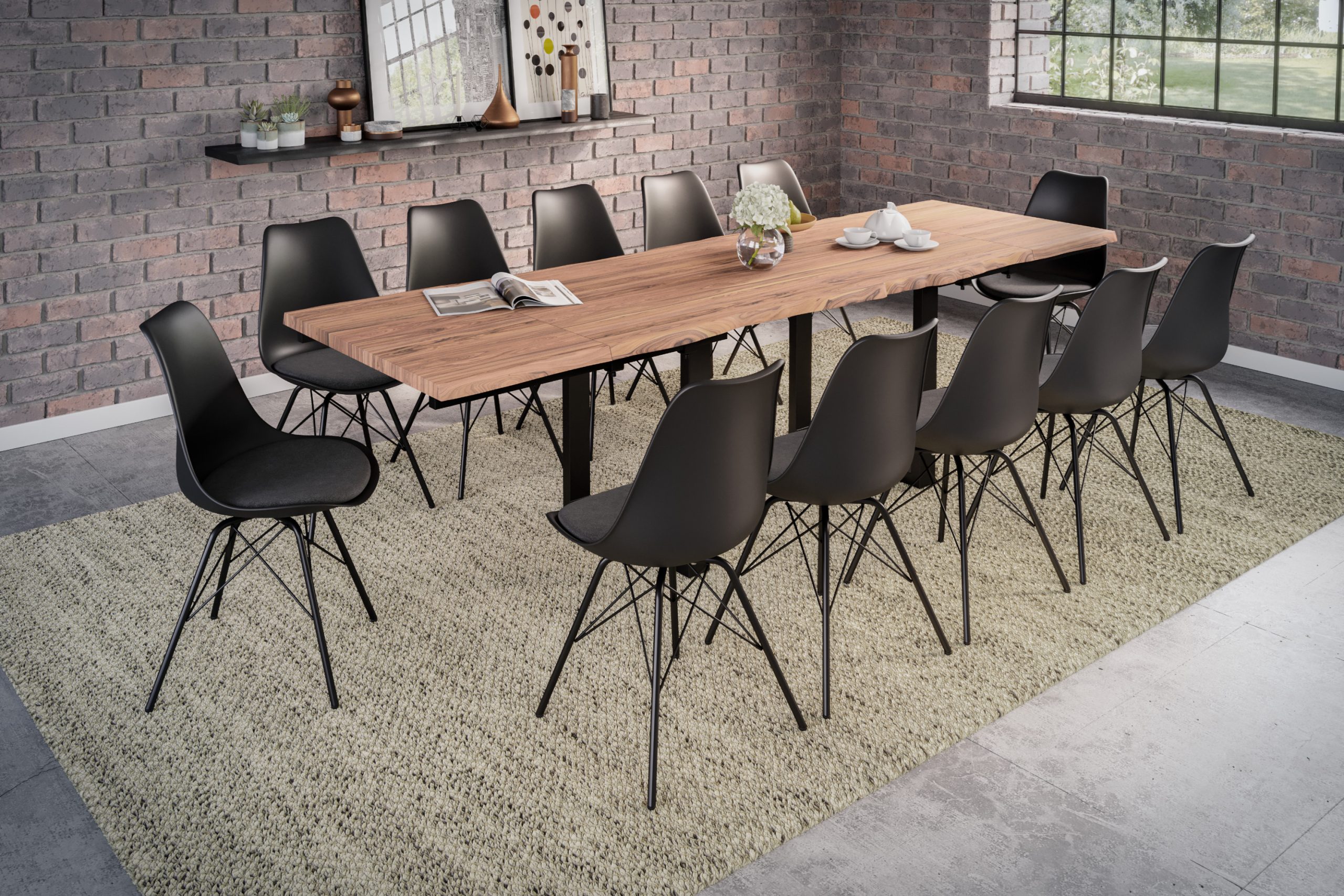 B-Ware Baumkantentisch stone 180(280) x 90cm mit Ansteckplatten U-Gestell schwarz BARCELONA – Bild 4