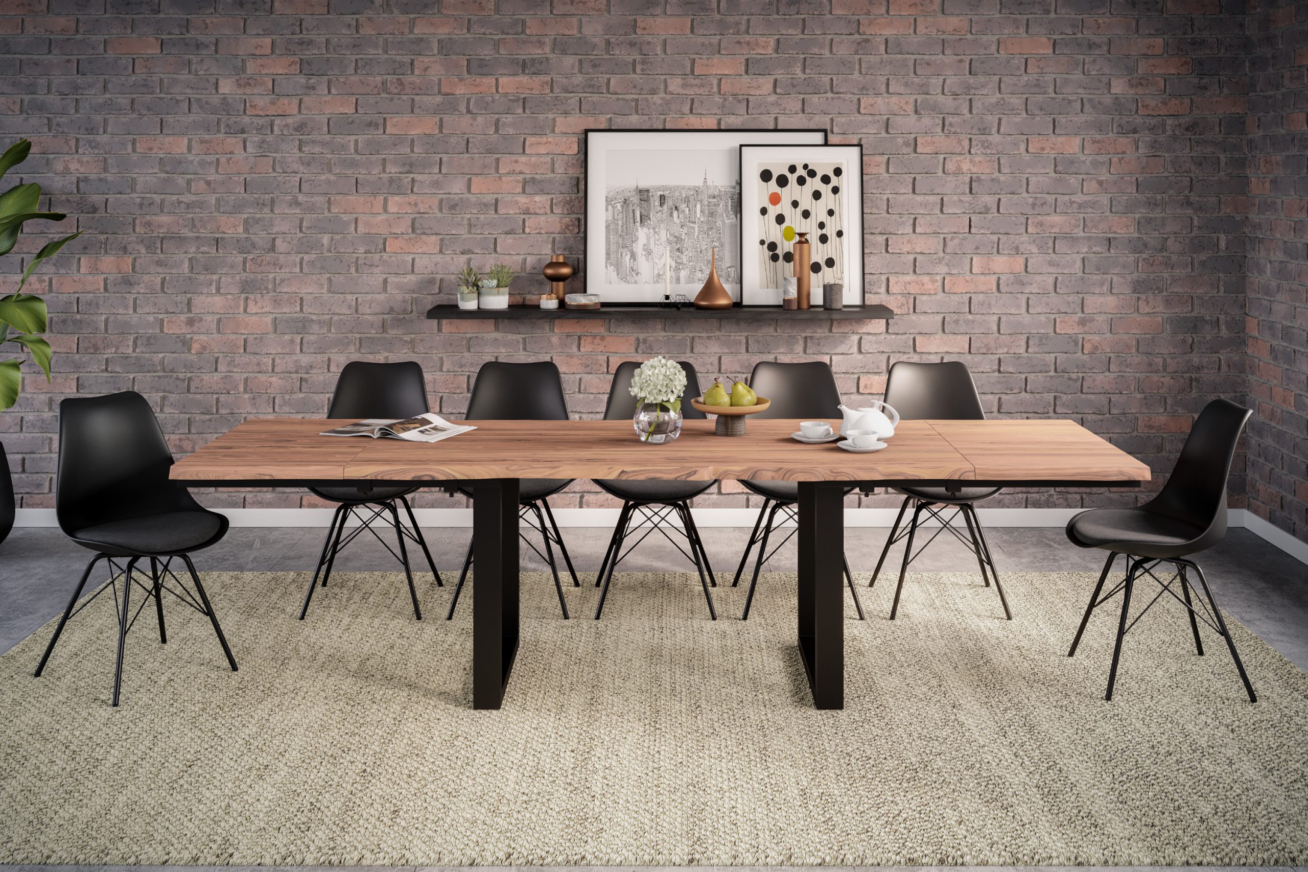 B-Ware Baumkantentisch stone 180(280) x 90cm mit Ansteckplatten U-Gestell schwarz BARCELONA – Bild 5