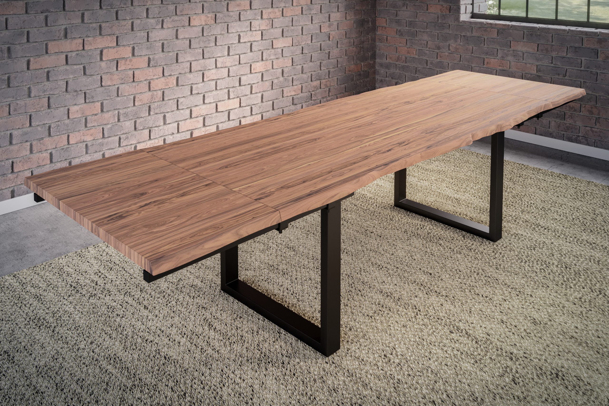 Baumkantentisch stone 220(320)x100 cm mit Ansteckplatten U-Gestell schwarz BARCELONA