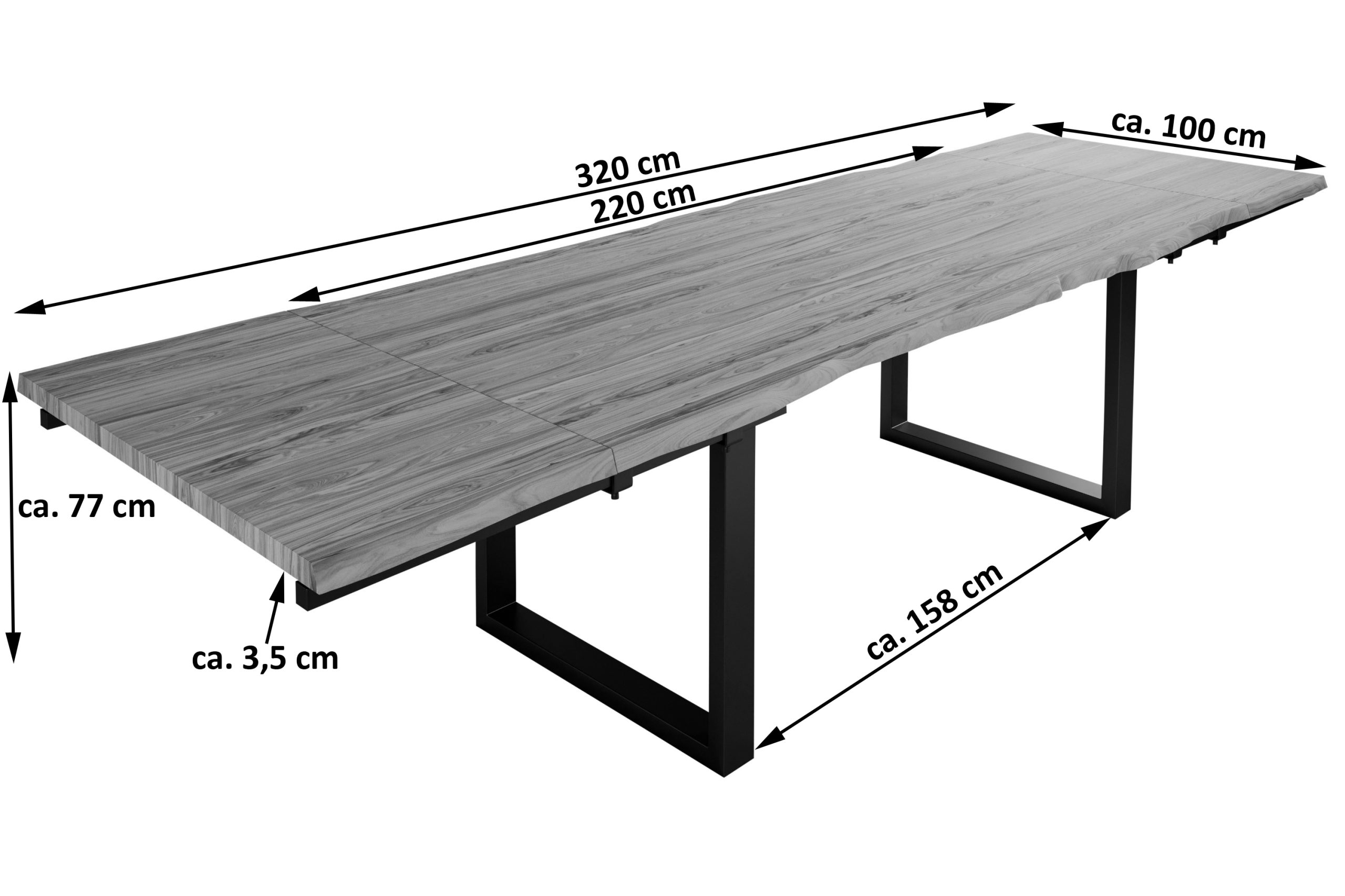 B-Ware Baumkantentisch stone 220(320)x100 mit Ansteckplatten U-Gestell schwarz cm BARCELONA – Bild 3