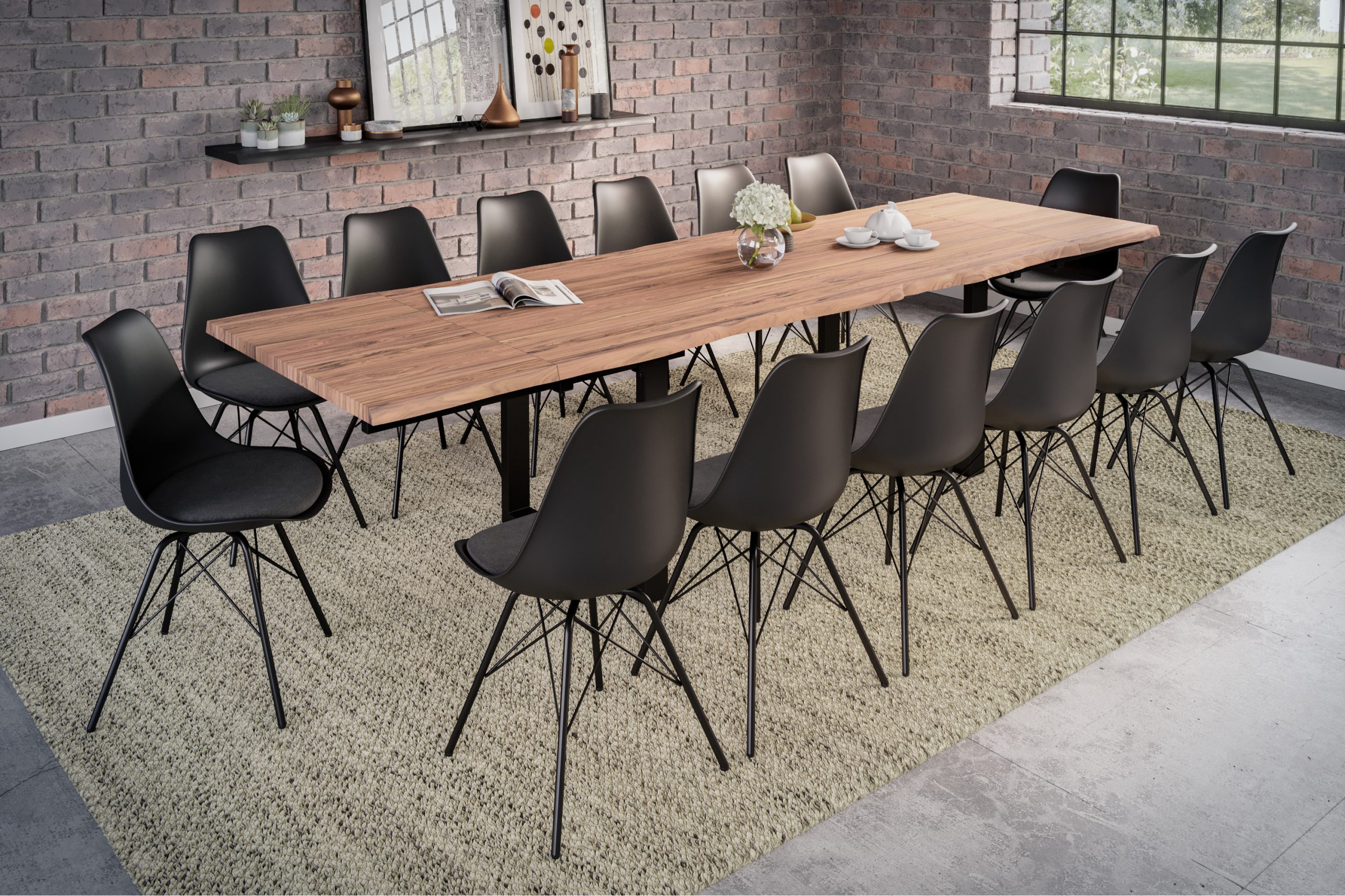 Baumkantentisch stone 220(320)x100 cm mit Ansteckplatten U-Gestell schwarz BARCELONA – Bild 4