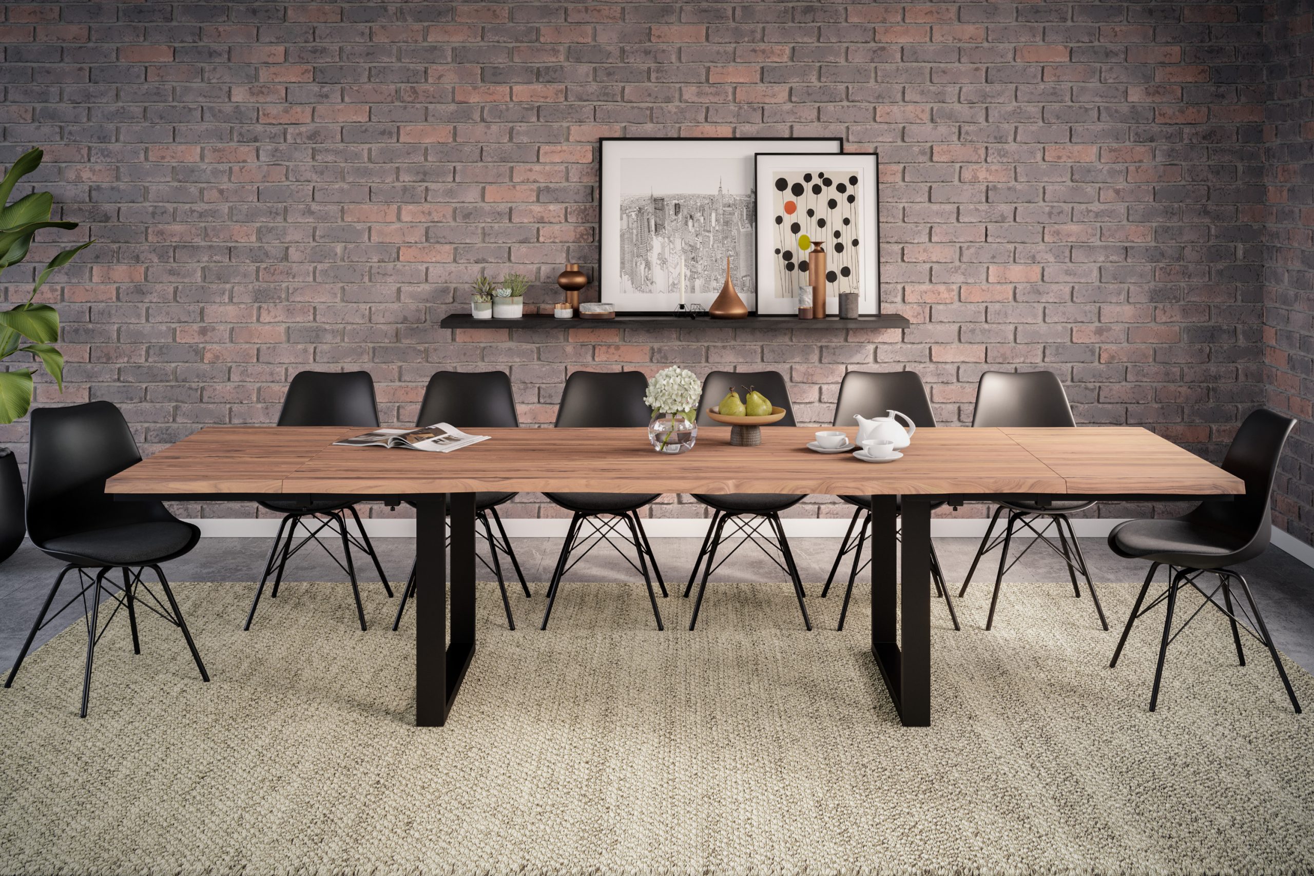 B-Ware Baumkantentisch stone 220(320)x100 mit Ansteckplatten U-Gestell schwarz cm BARCELONA – Bild 5