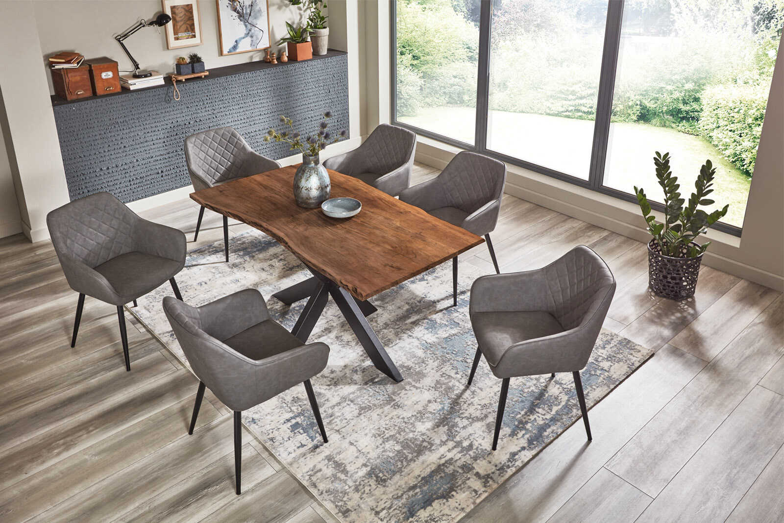 Esstisch Baumkante massiv Akazie nussbaum 160 x 85 Spider-Gestell schwarz BENNI – Bild 5