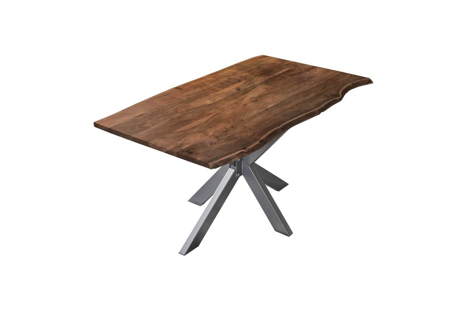 Esstisch Baumkante massiv Akazie nussbaum 120 x 80 Spider-Gestell silber BENNI – Bild 2
