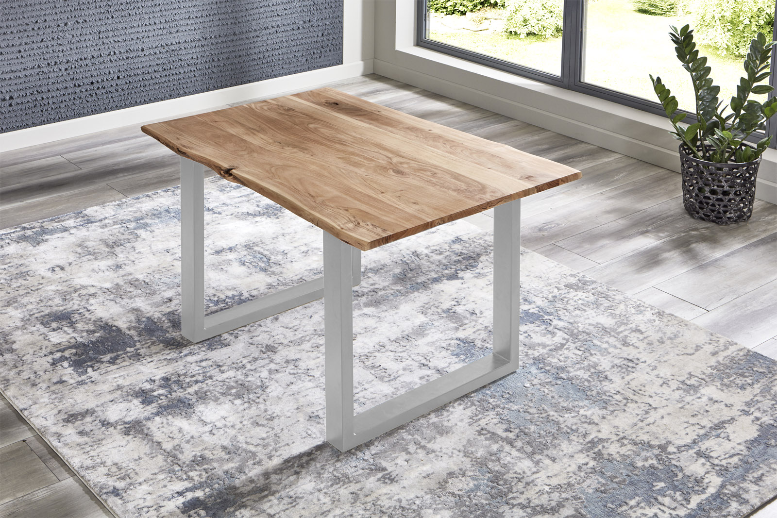 Esstisch Baumkante massiv Akazie Natur 120 x 80 silber BILLY