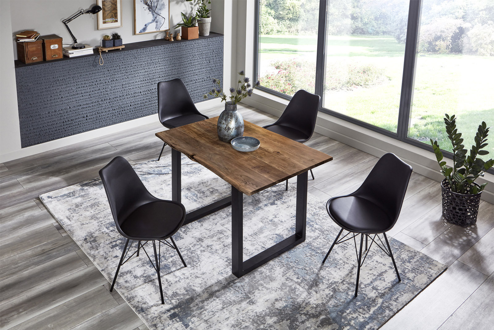 Esstisch Baumkante massiv Akazie Nussbaum 120 x 80 schwarz BILLY – Bild 4