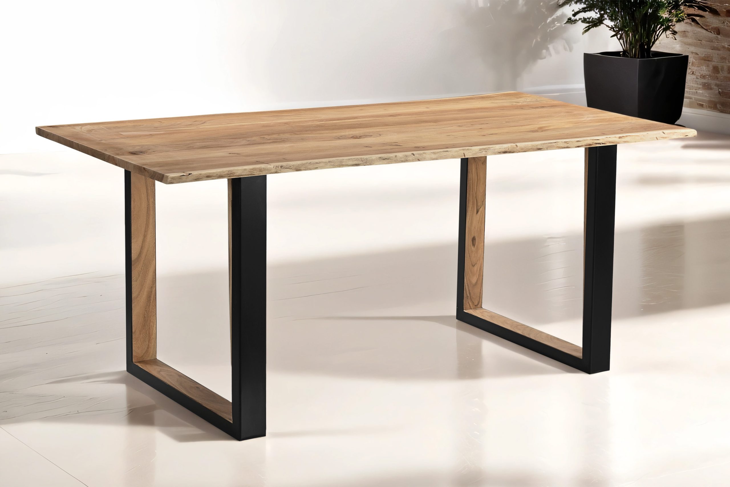 Esstisch 140x80cm Akazie massiv natur Baumkante U-Gestell aus Metall + Holz BRISBANE