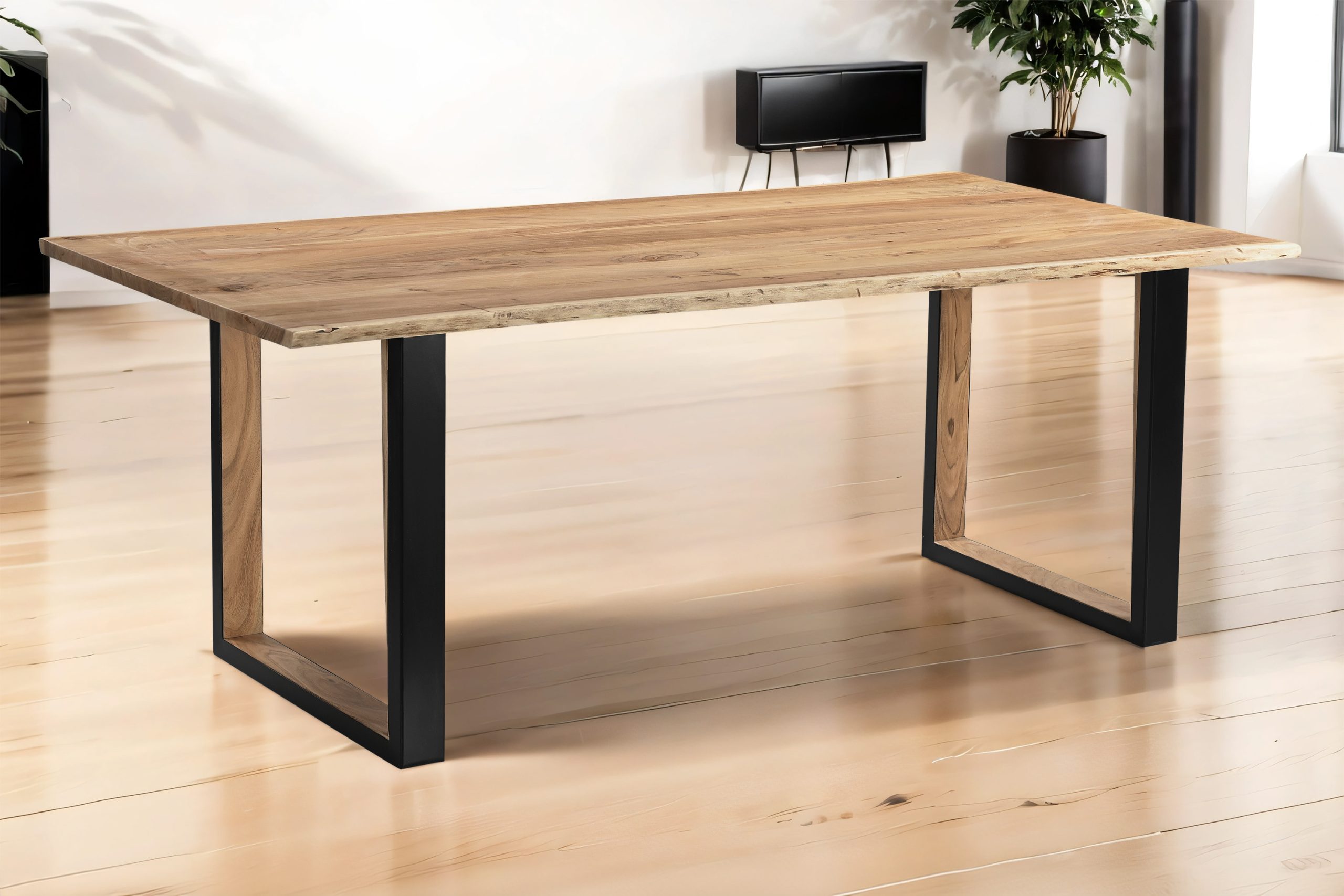 Esstisch 220x100cm Akazie massiv natur Baumkante U-Gestell aus Metall + Holz BRISBANE