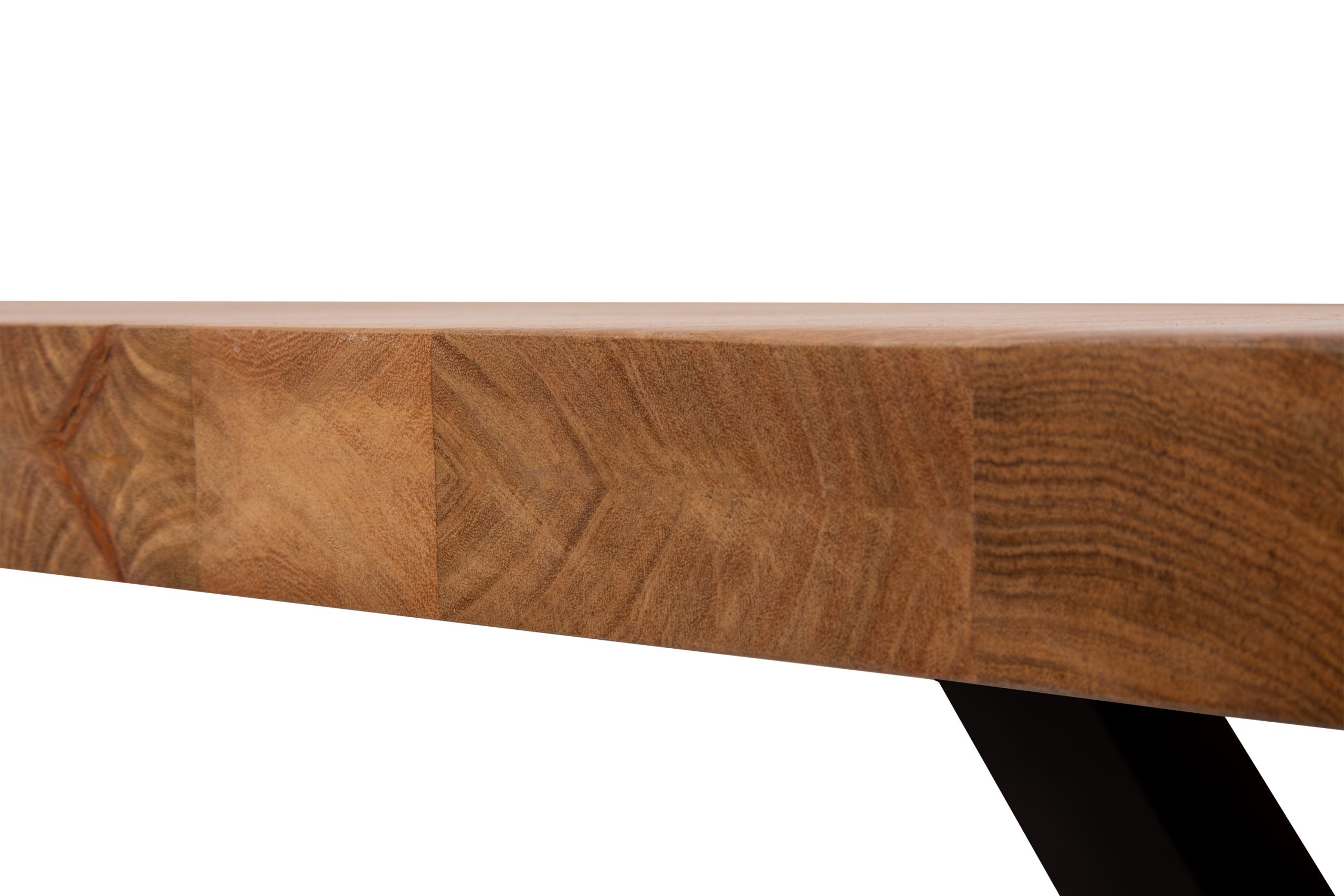 Esstisch mit Ansteckplatten 200(300)x100 cm Baumkante Akazie natur X-Gestell schwarz CALI – Bild 5