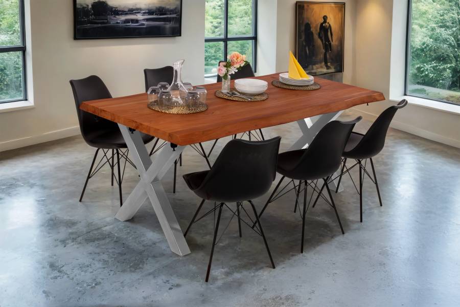 SAM_NEU-Esszimmer-Baumkante-Tische-Cali-Ansteckplatte-X-Gestell-nuss-silber-220-BKT_Cali_nussbaum_04