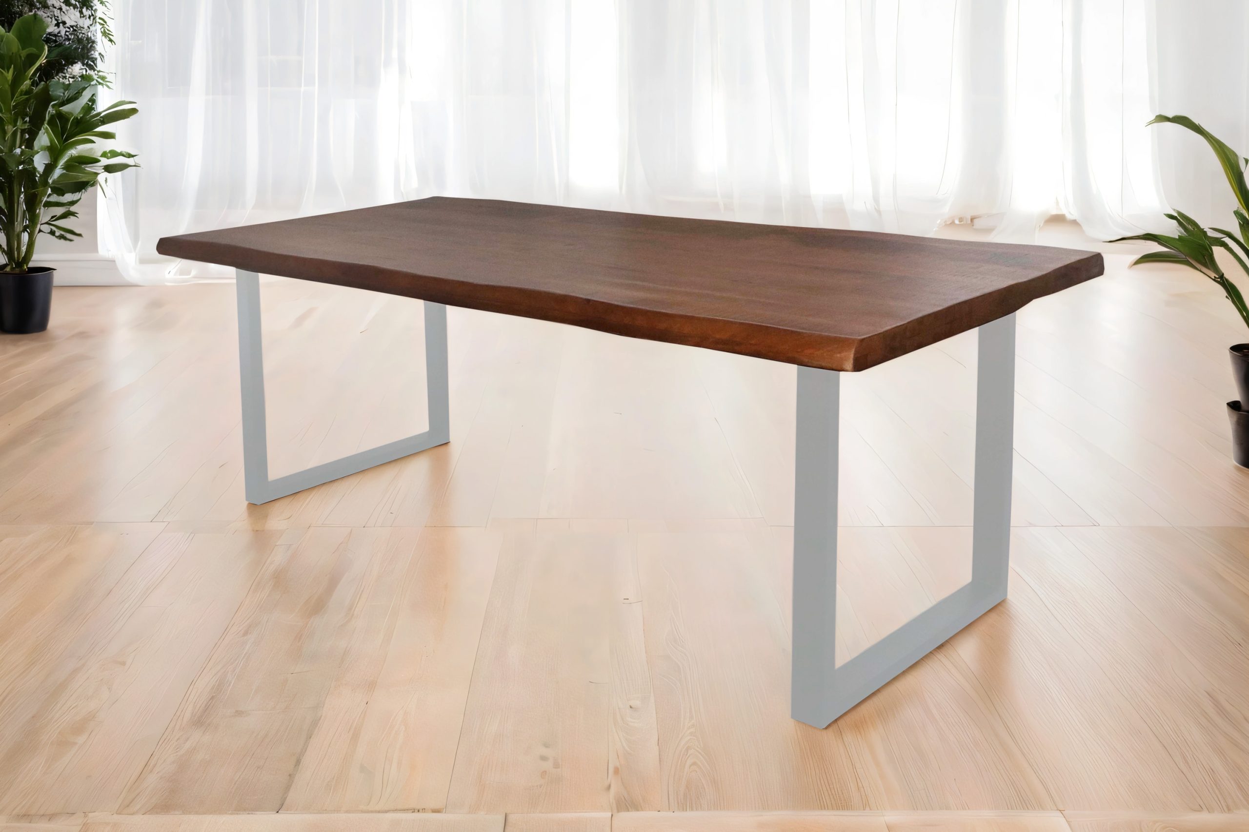 Esstisch Baumkante 300 x 100 cm Mangoholz Honig U-Gestell silber CALI