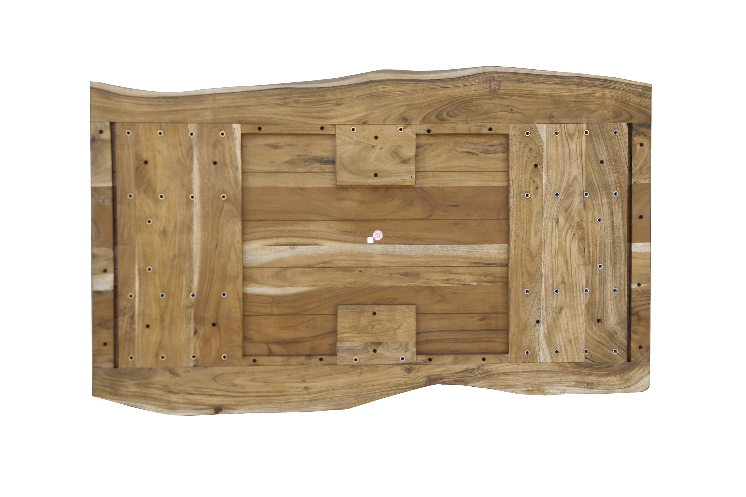 Esstisch Baumkante Akazie massiv 50mm Eichefarben 140 x 80 cm U-Gestell silber CALI – Bild 5