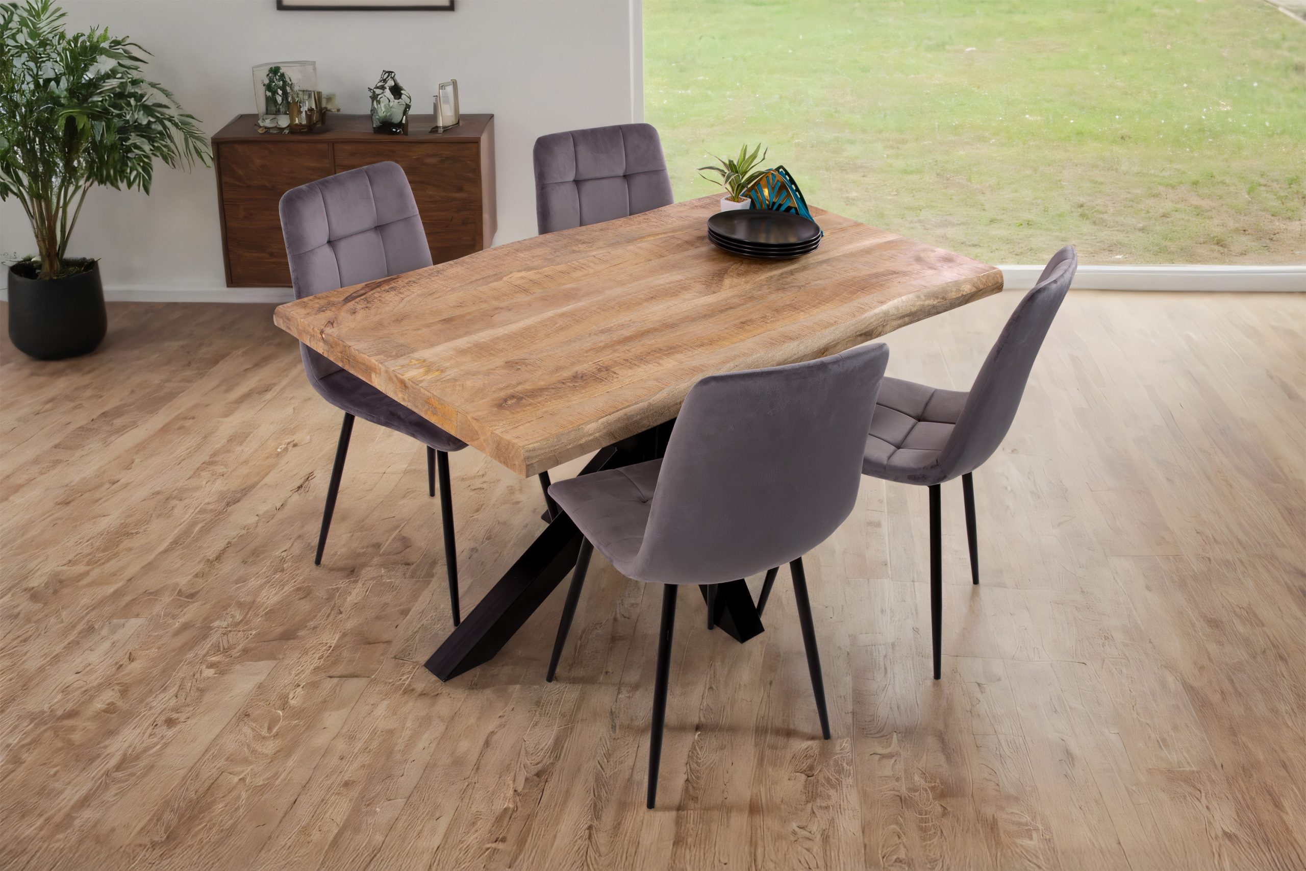 B-Ware Esstisch Baumkante 140 x 80 cm Mangoholz Rough Spider-Gestell schwarz CALI – Bild 7