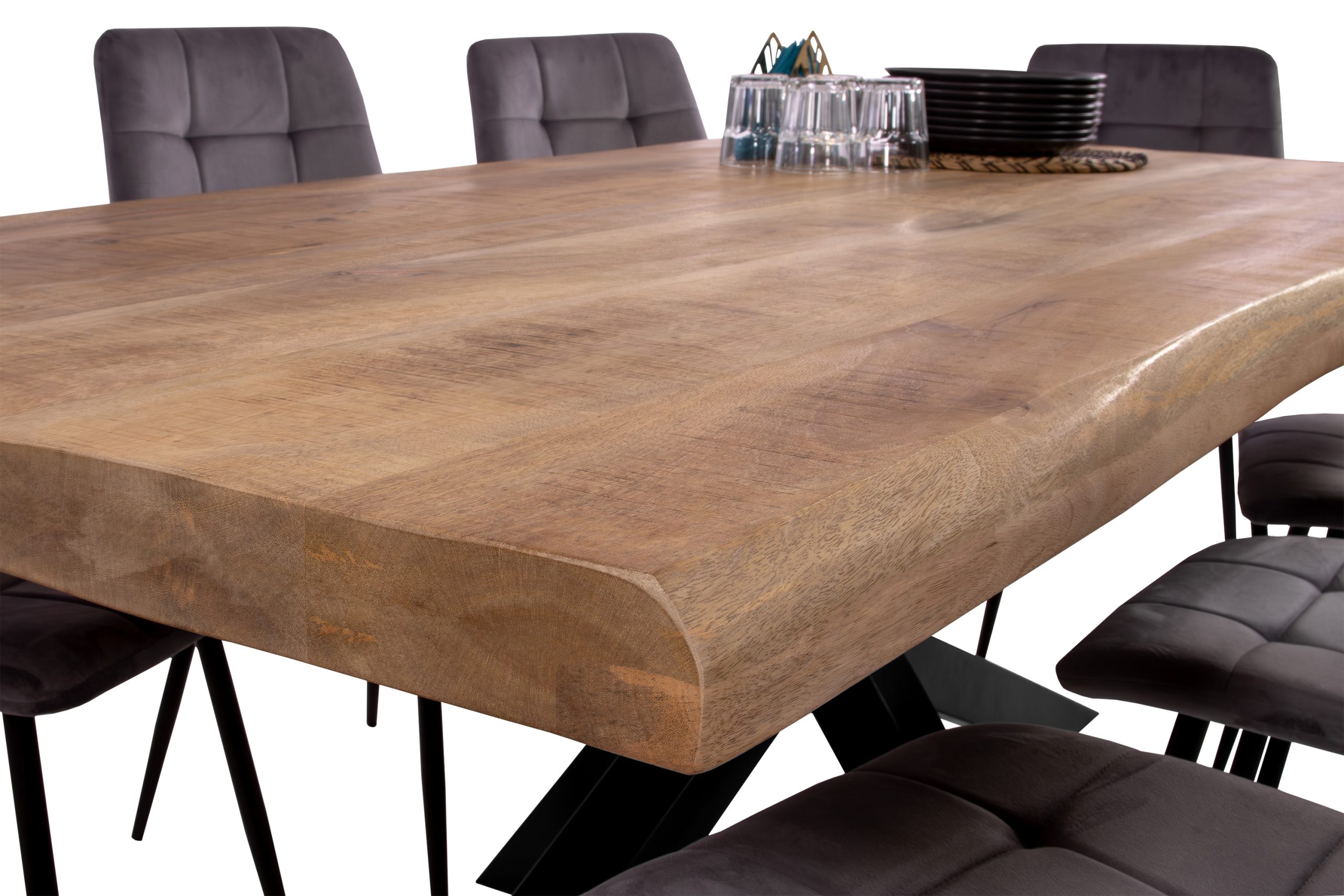 Esstisch Baumkante 200 x 100 cm Mangoholz Rough Spider-Gestell schwarz CALI – Bild 5