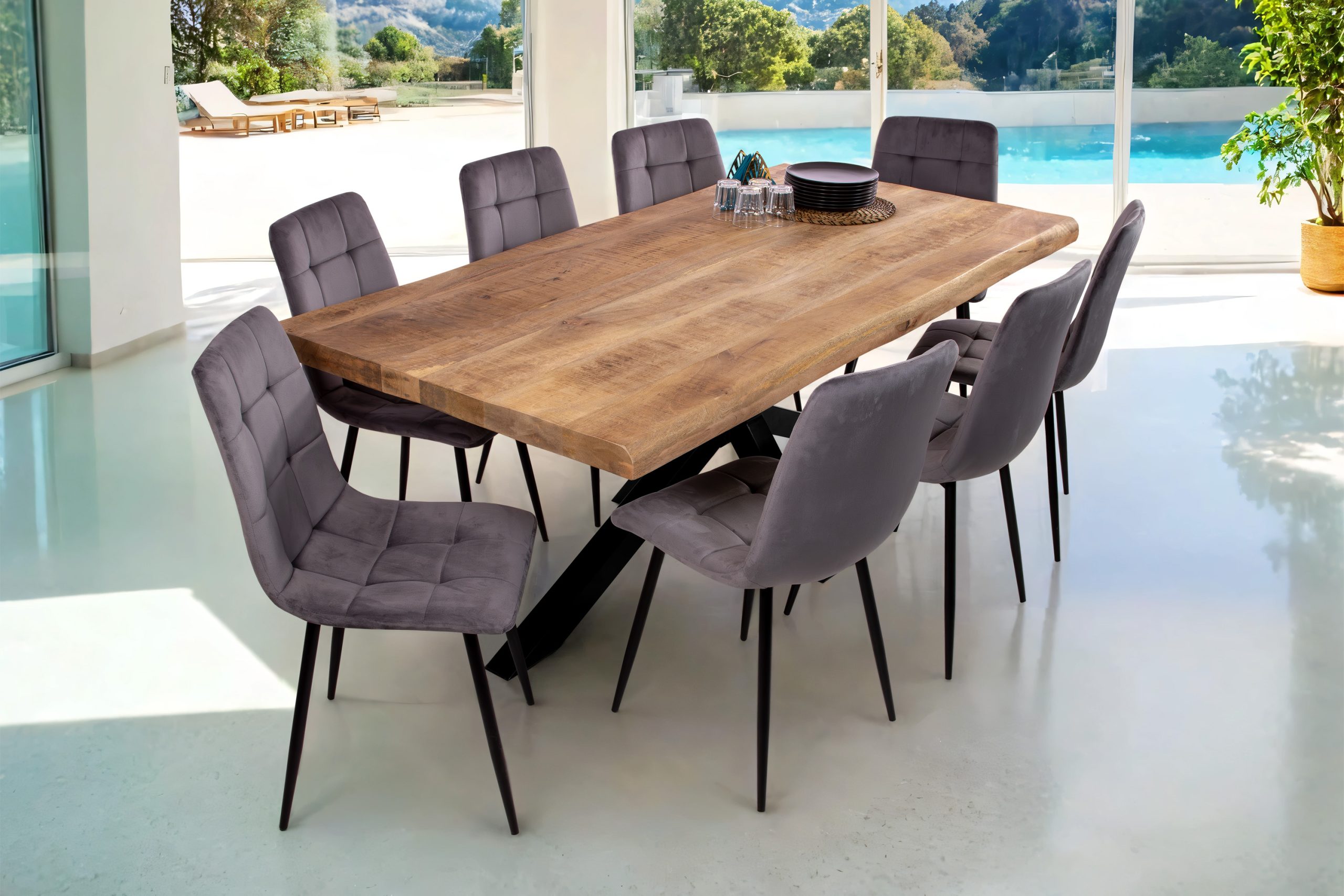 Esstisch Baumkante 200 x 100 cm Mangoholz Rough Spider-Gestell schwarz CALI – Bild 7