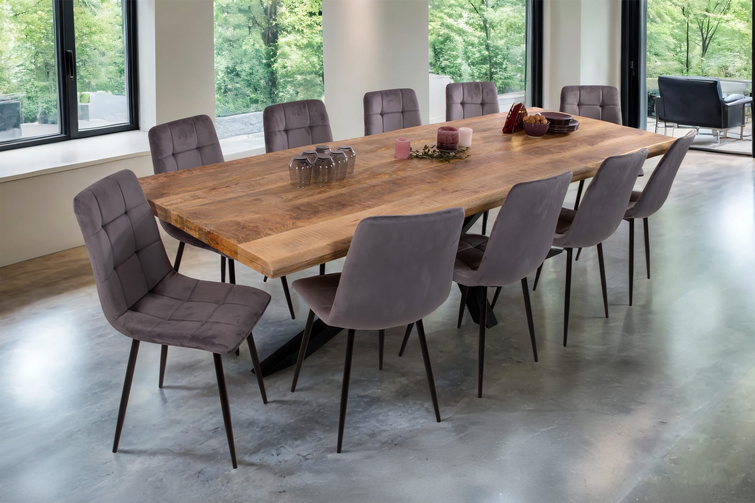 Esstisch Baumkante 240 x 100 cm Mangoholz Rough Spider-Gestell schwarz CALI – Bild 7