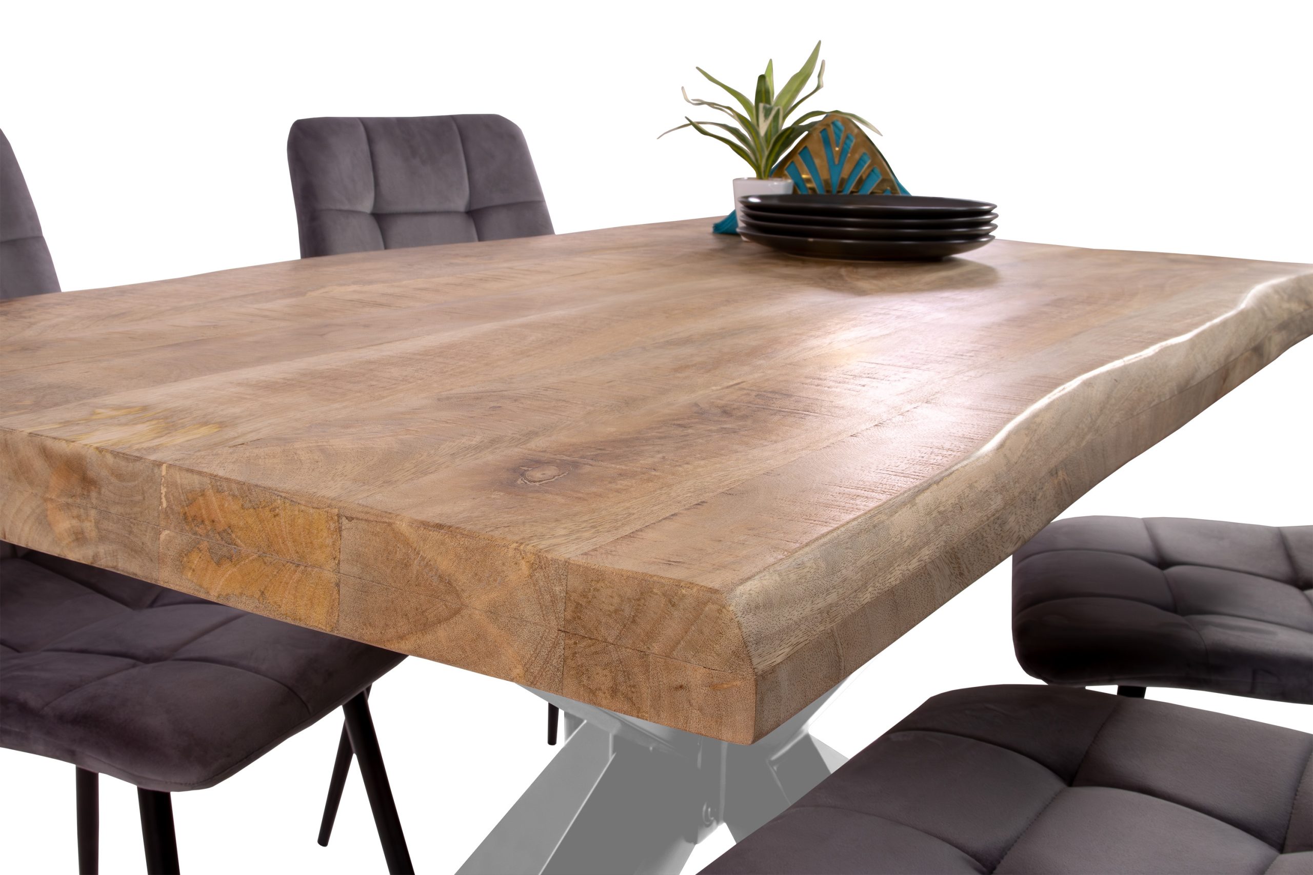 Esstisch Baumkante 140 x 80 cm Mangoholz Rough Spider-Gestell silber CALI – Bild 5