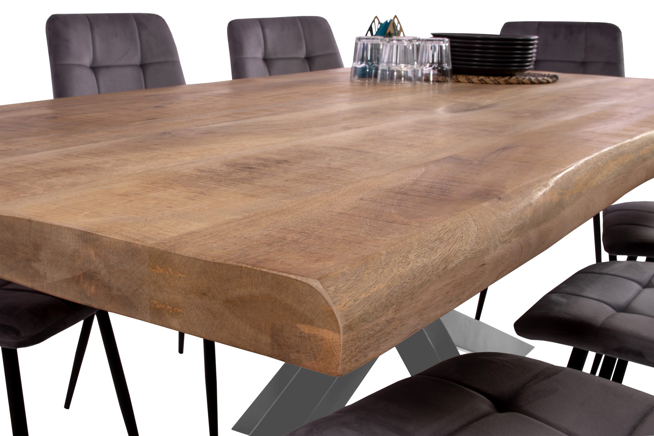 Esstisch Baumkante 180 x 90 cm Mangoholz Rough Spider-Gestell silber CALI – Bild 5