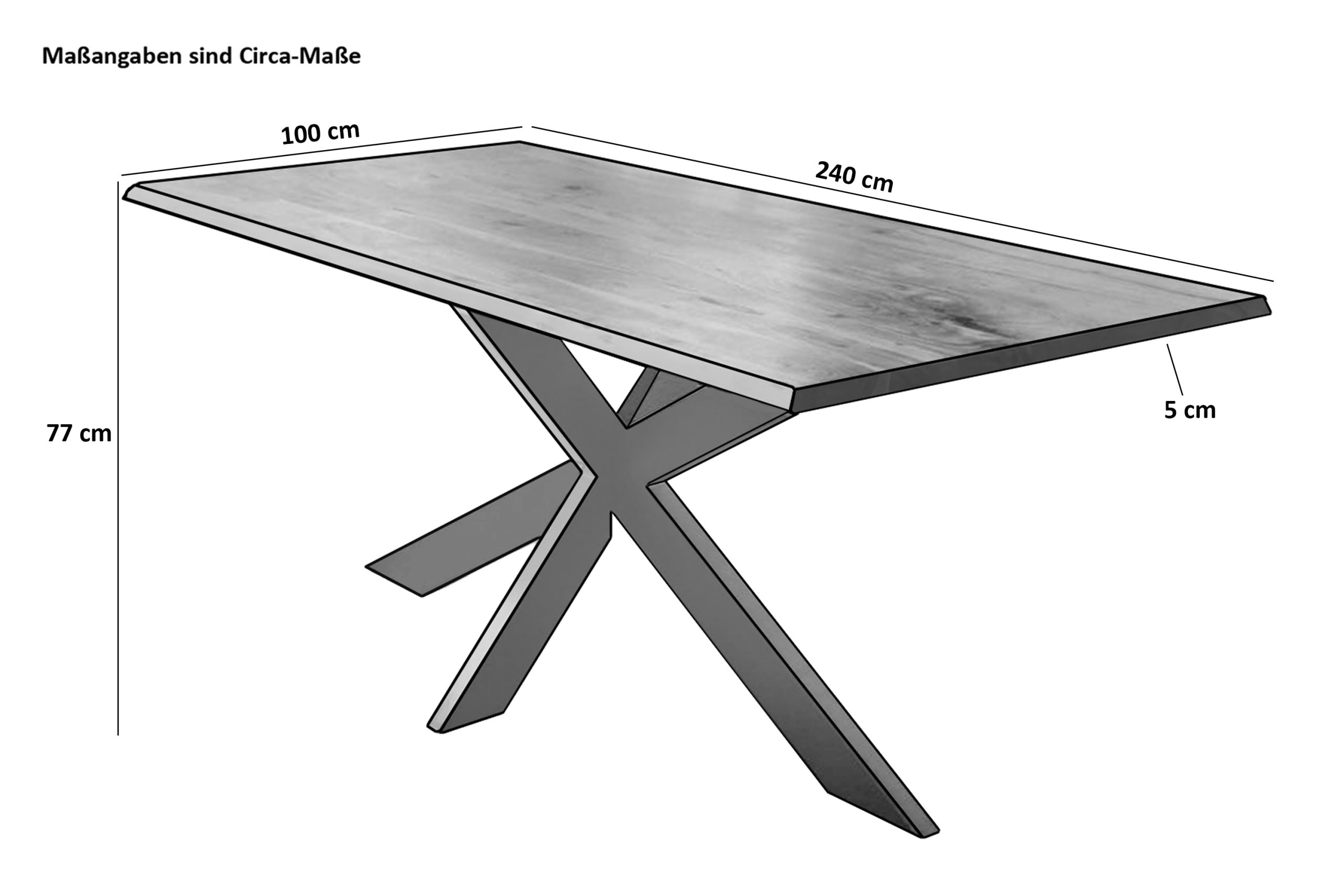 B-Ware Esstisch Baumkante 240 x 100 cm Mangoholz Rough Spider-Gestell silber CALI – Bild 4