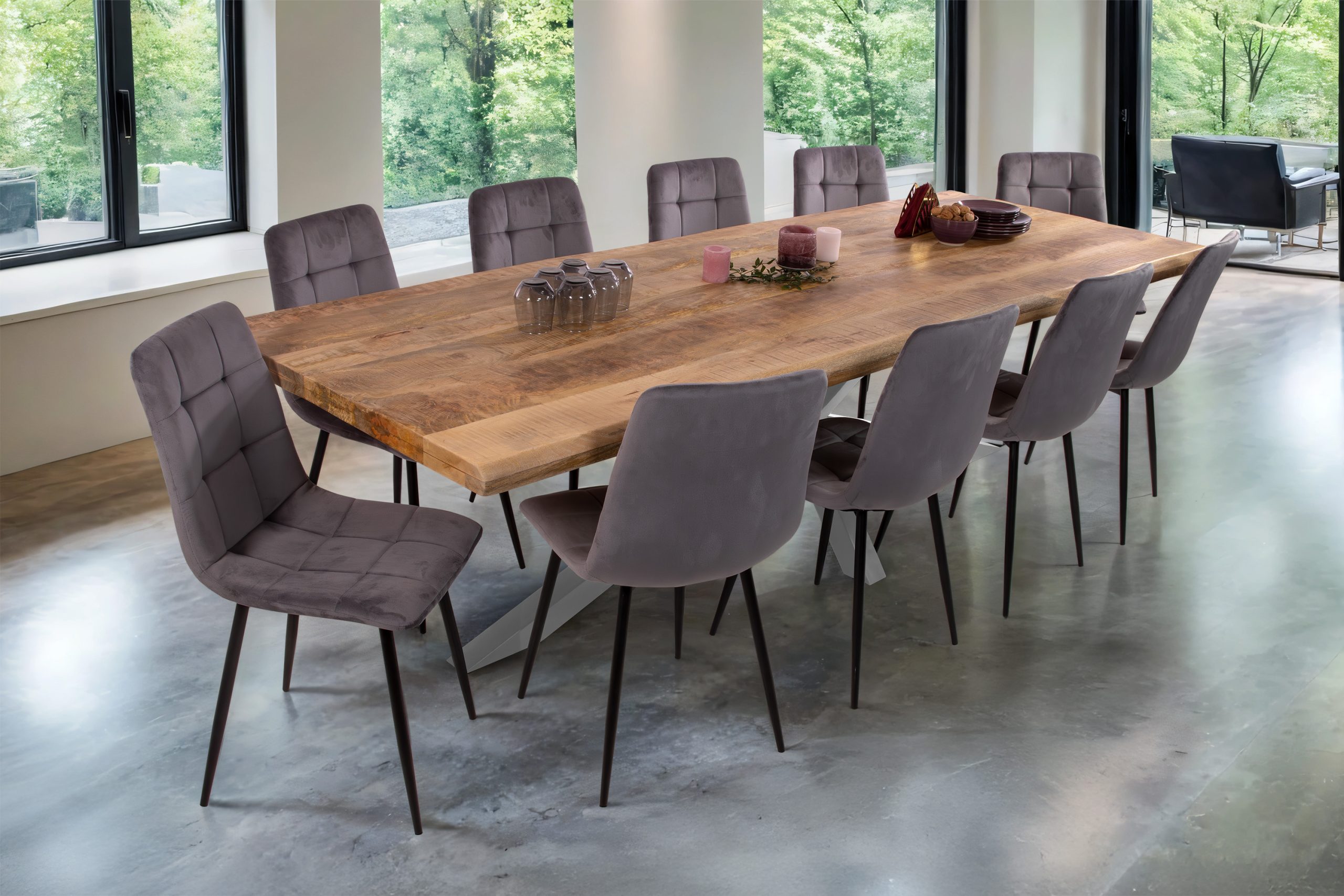 B-Ware Esstisch Baumkante 260 x 100 cm Mangoholz Rough Spider-Gestell silber CALI – Bild 7