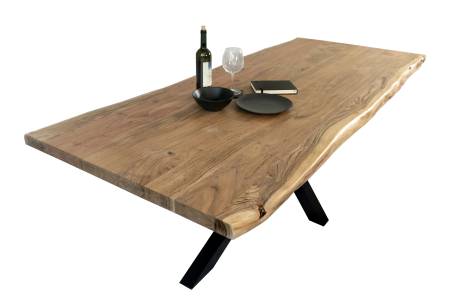 B-Ware Esstisch Baumkante Akazie massiv 50mm Natur 240 x 100 cm Spider-Gestell schwarz CALI
