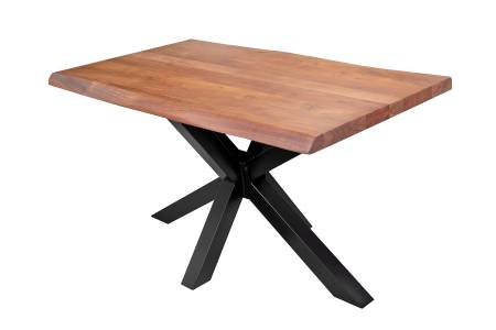 B-Ware Esstisch Baumkante Akazie massiv 50mm Nussbaum 120 x 80 cm Spider-Gestell schwarz CALI