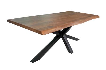 B-Ware Esstisch Baumkante Akazie massiv 50mm Nussbaum 240 x 100 cm Spider-Gestell schwarz CALI