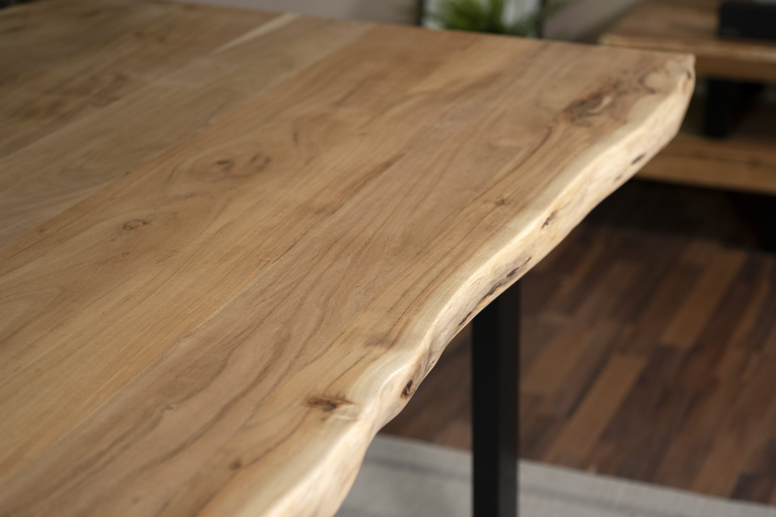 Esstisch Baumkante Akazie massiv 50mm Natur 200 x 100 cm U-Gestell schwarz CALI – Bild 5