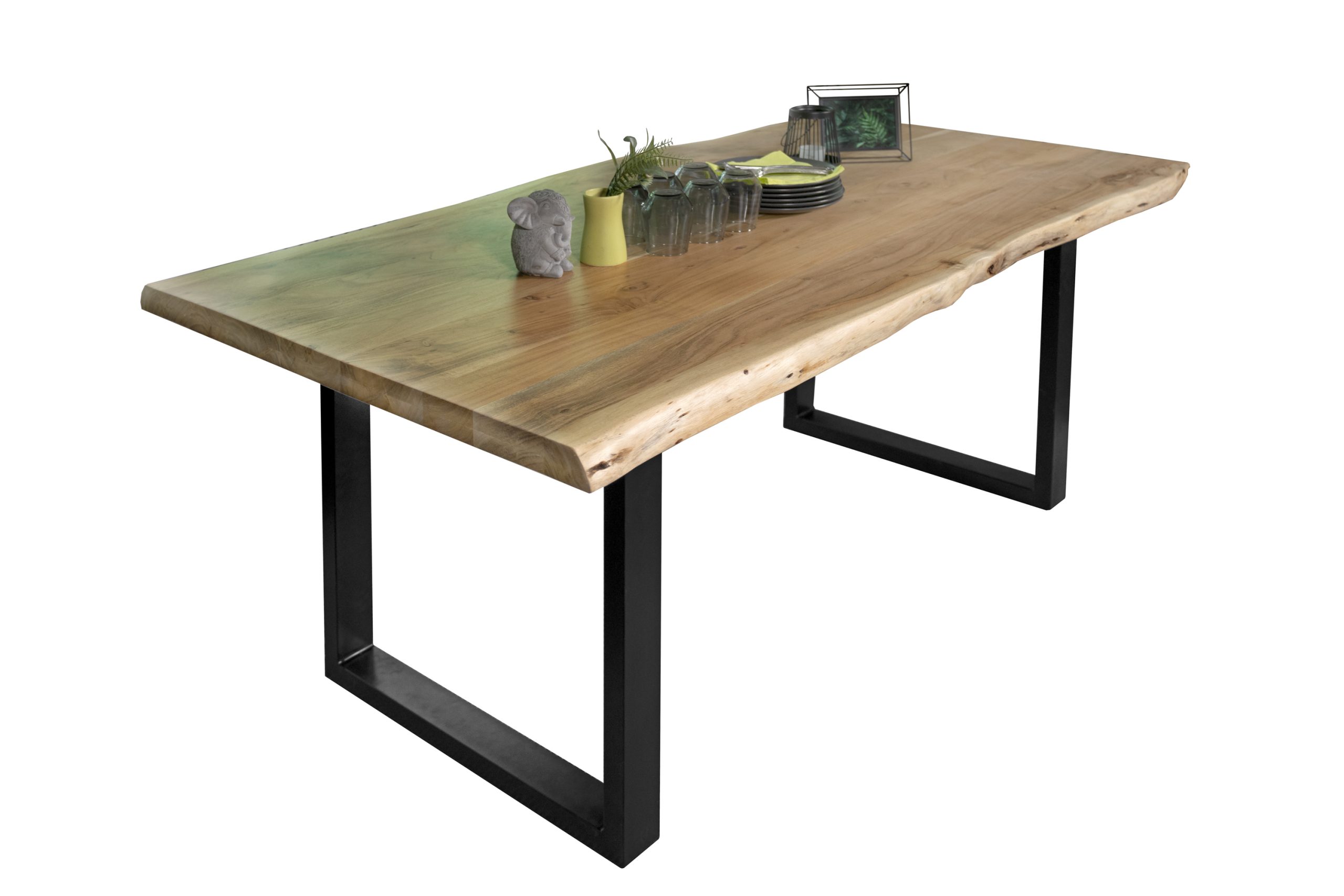 Esstisch Baumkante Akazie massiv 50mm Natur 220 x 100 cm U-Gestell schwarz CALI – Bild 3