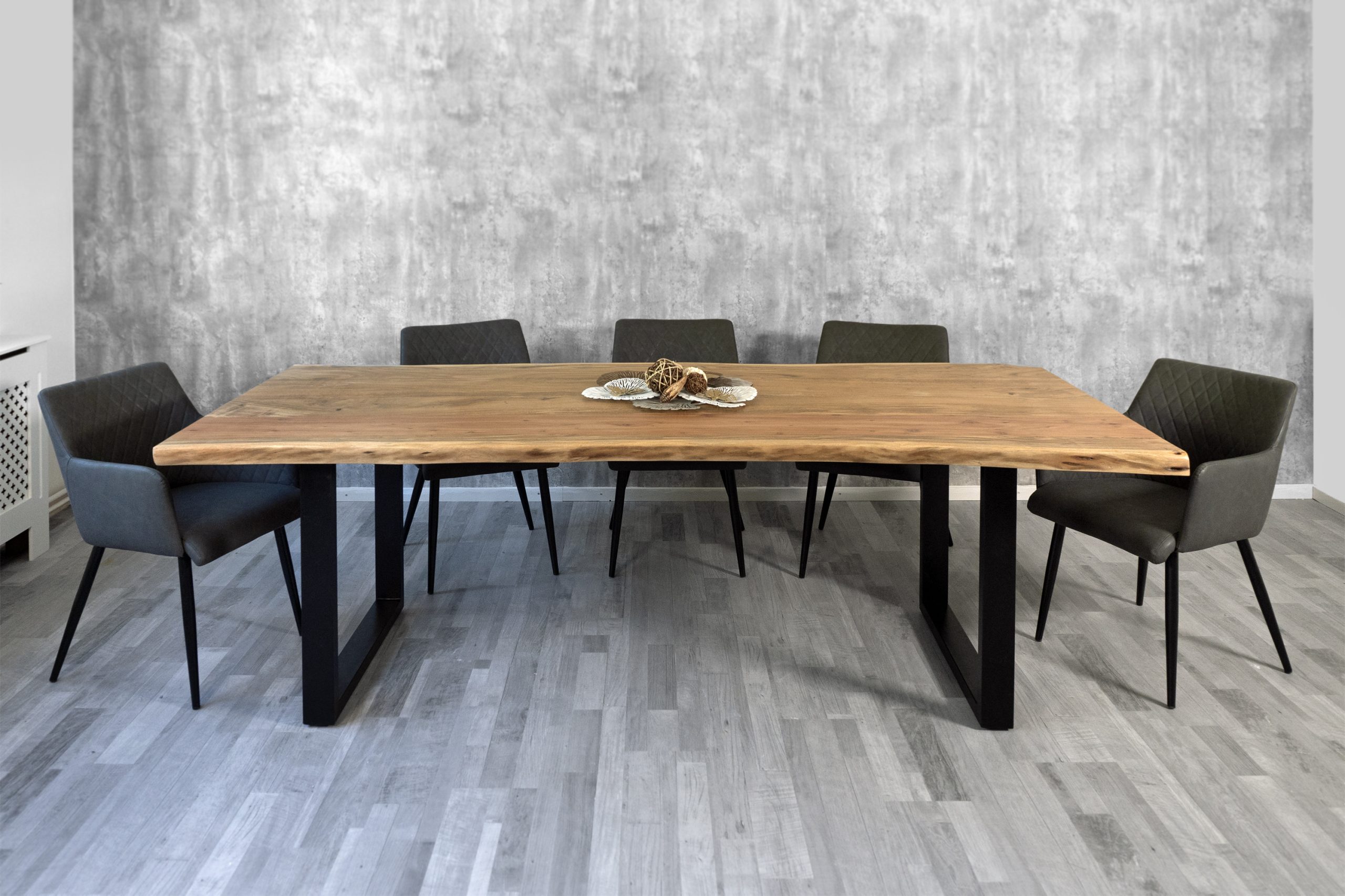 Esstisch Baumkante 260 x 120 cm Akazie Natur massiv U-Gestell schwarz CALINDA – Bild 5