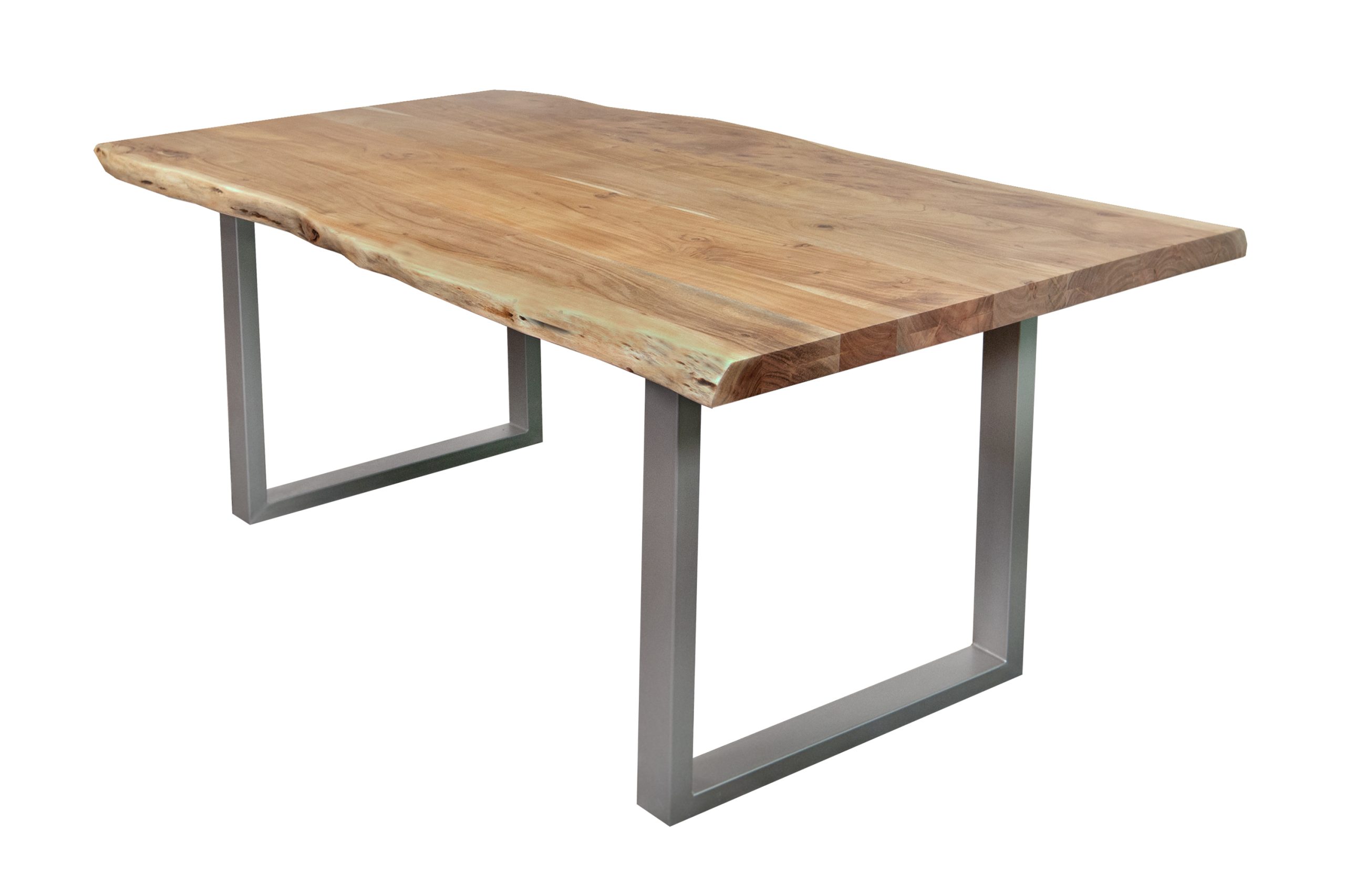 Esstisch Baumkante 280 x 120 cm Akazie Natur massiv U-Gestell silber CALINDA – Bild 2