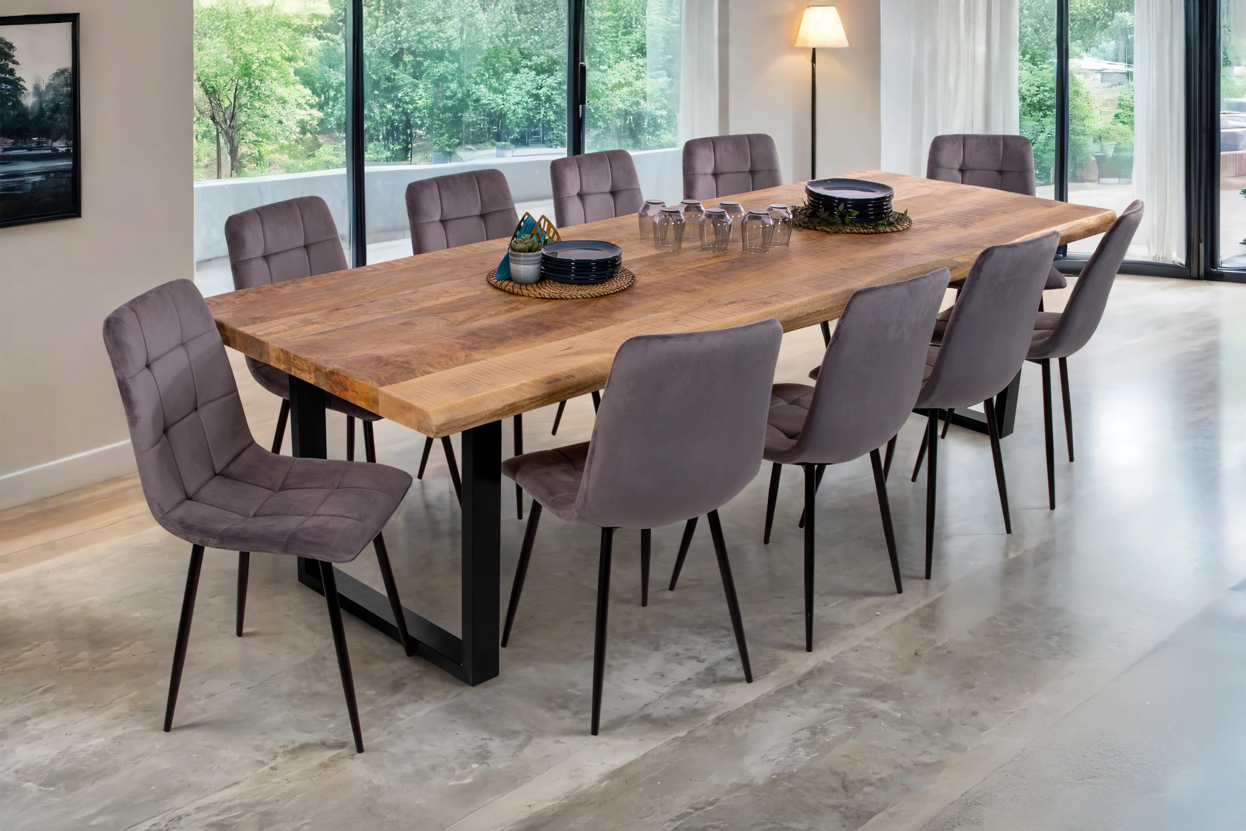 Esstisch Baumkante 240 x 100 cm Mangoholz Rough U-Gestell schwarz CALI – Bild 7