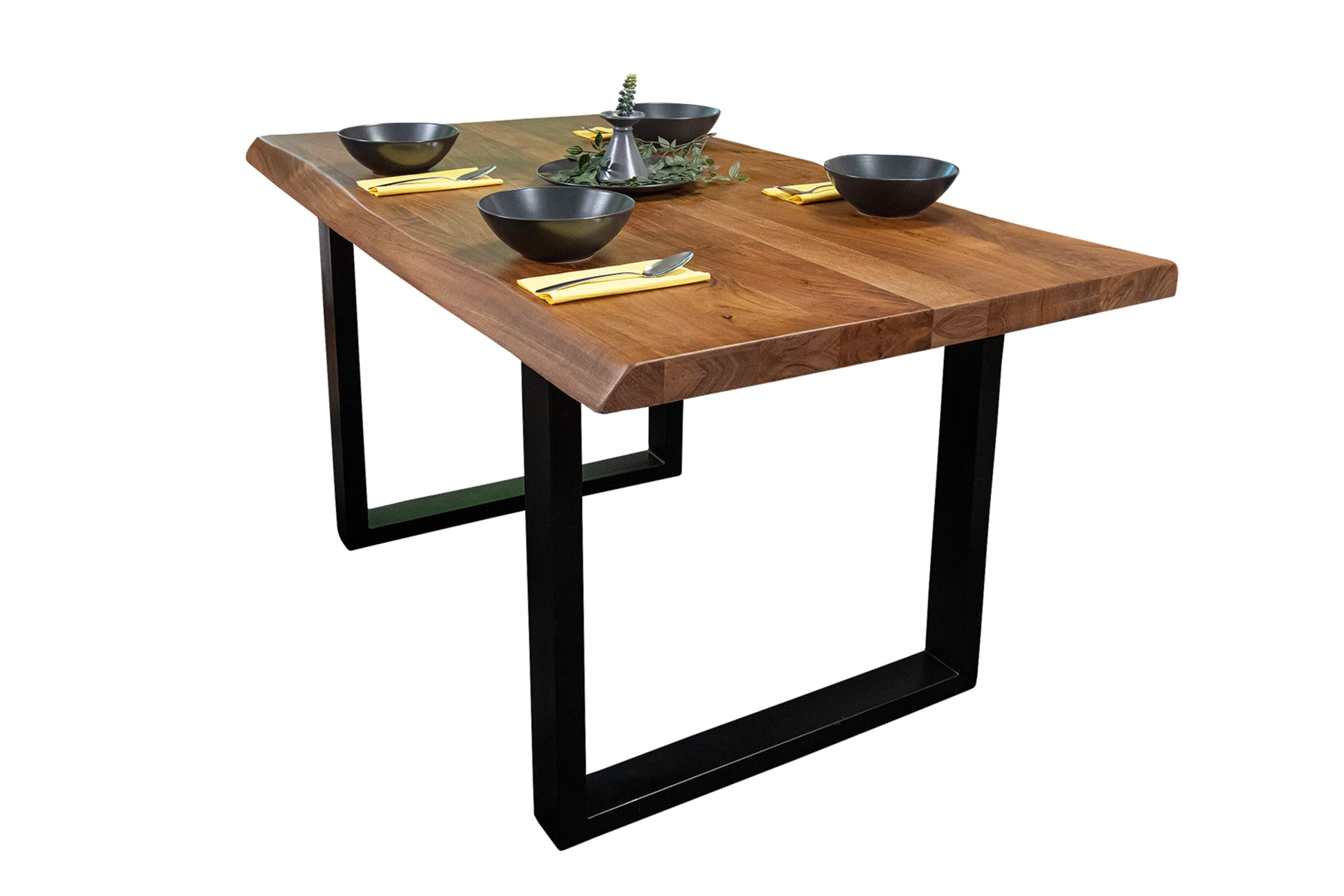 B-Ware Esstisch Baumkante Akazie massiv 50mm Nussbaum 300 x 100 cm U-Gestell schwarz CALI – Bild 3
