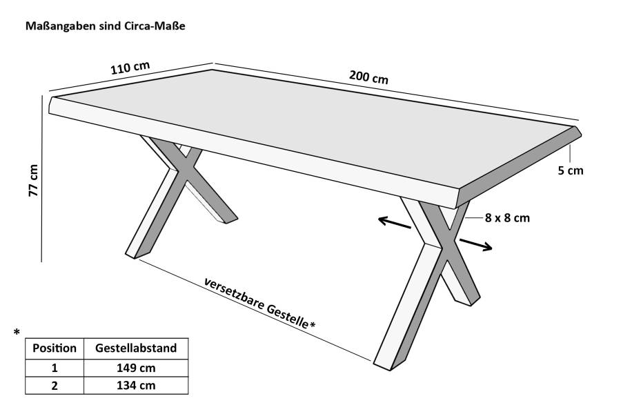 SAM_NEU-Esszimmer-Baumkante-Tische-Cali_aufgedoppelt-X_Gestell-BKT-massangaben-calista_200x110cm_5cm_x_massangaben-3