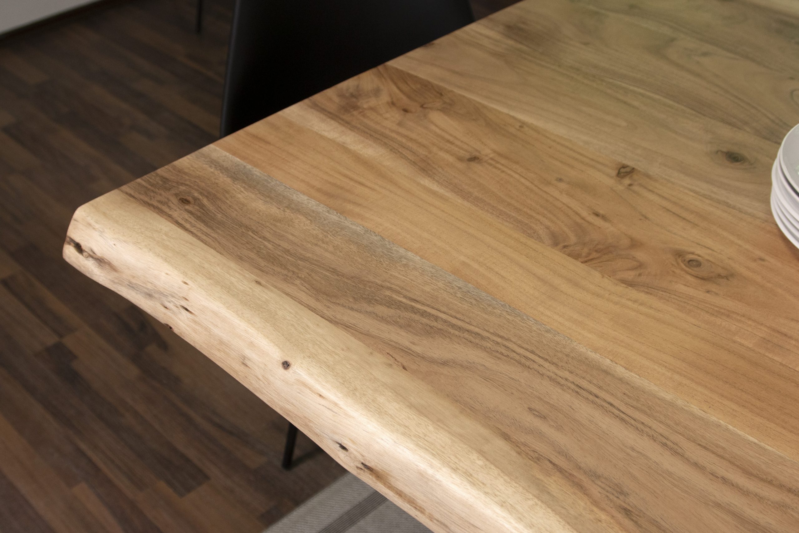 Esstisch Baumkante Akazie massiv 50mm Natur 280 x 100 cm X-Gestell schwarz CALI – Bild 5