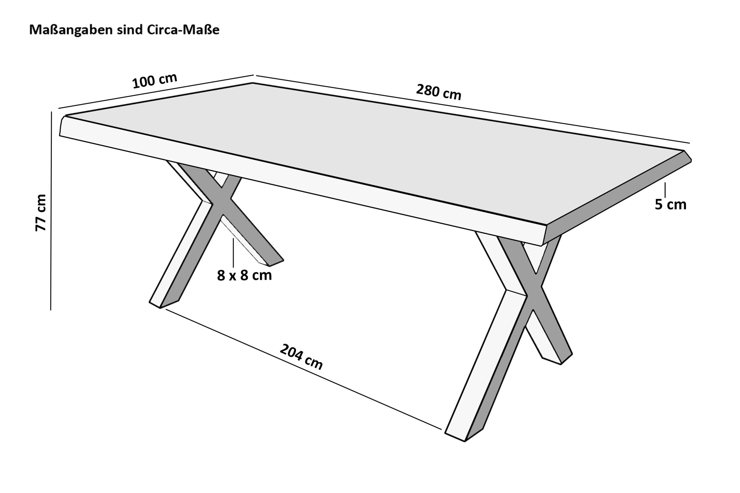 Esstisch Baumkante 280 x 100 cm Mangoholz Rough X-Gestell schwarz CALI – Bild 4